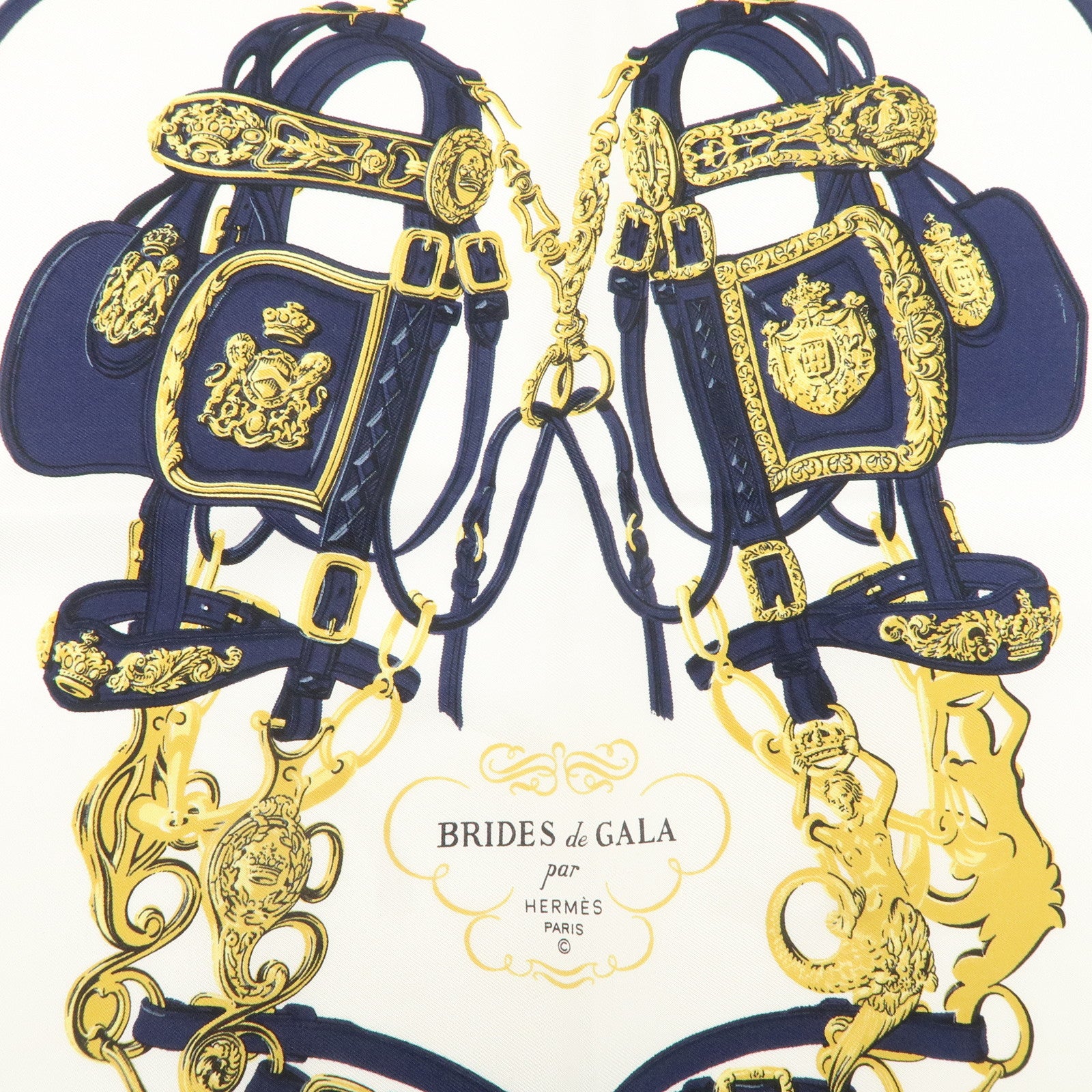 HERMES Carre 45 100% Silk Scarf BRIDES de GALA Horse Bridle Used