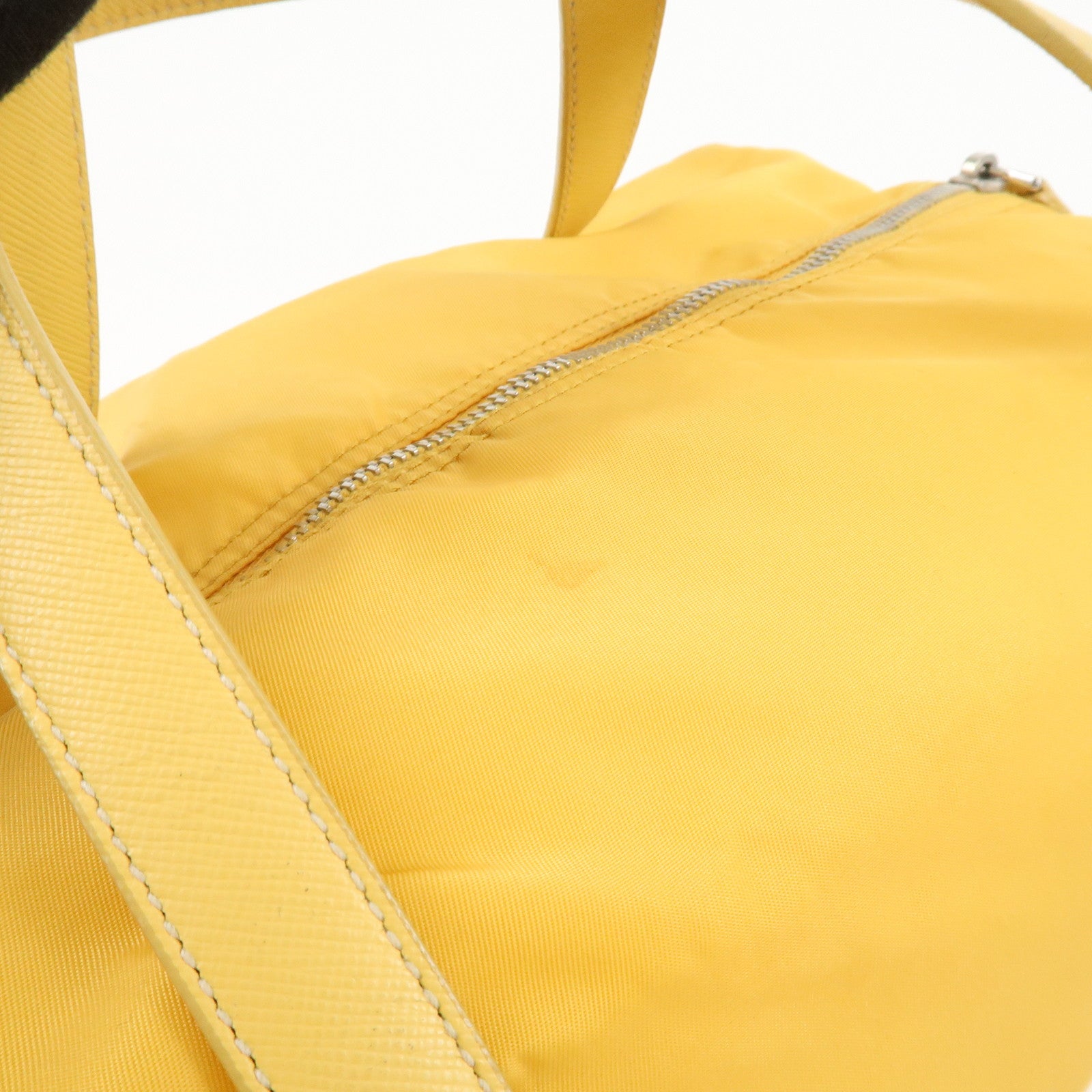 PRADA Logo Nylon Leather Boston Bag Shoulder Bag Yellow Silver