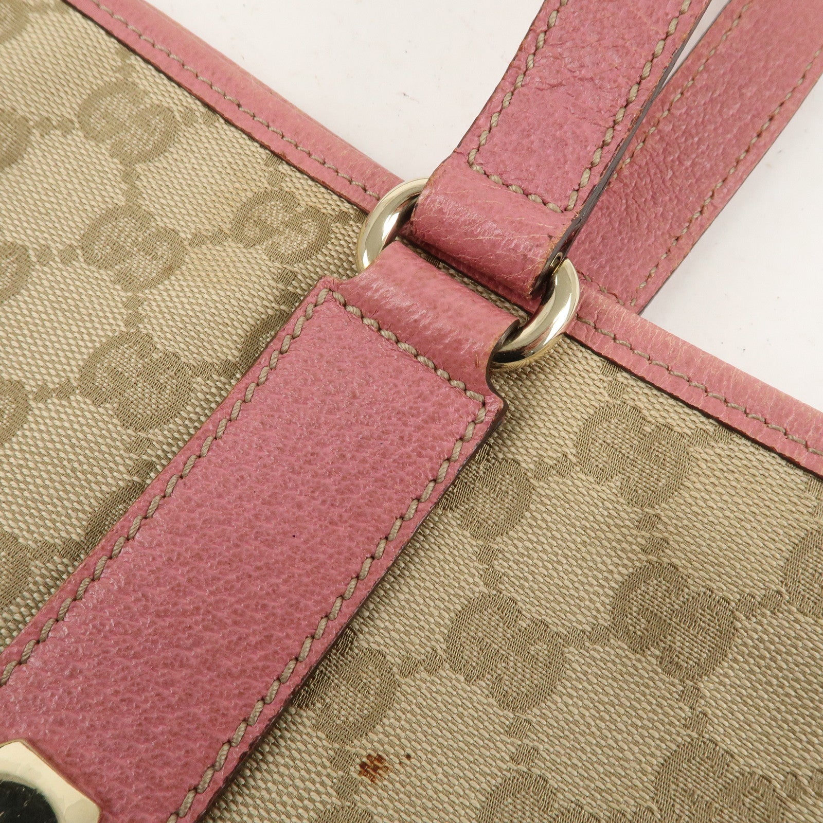 GUCCI GG Canvas Leather Tote Bag Hand Bag Beige Pink 153009