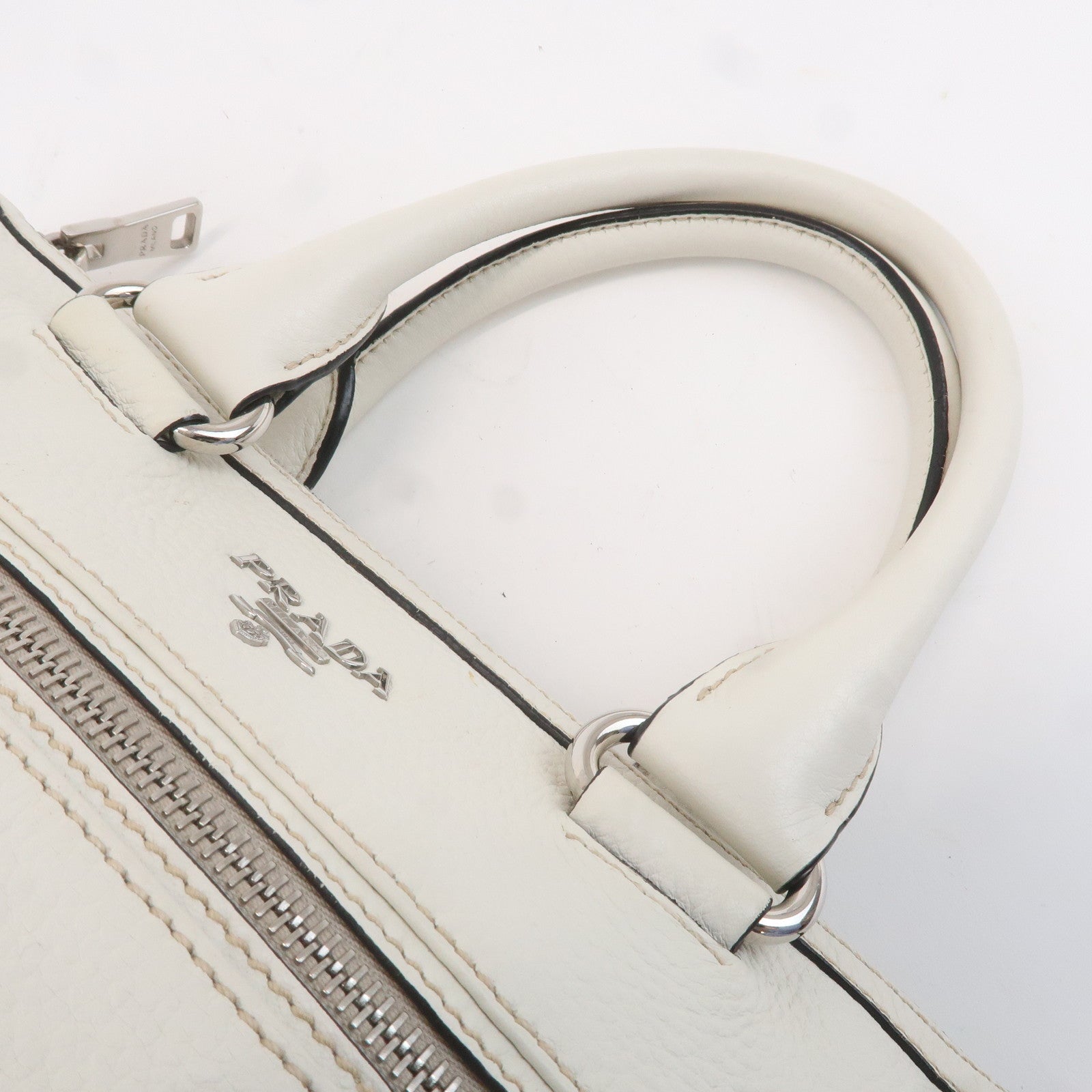 PRADA Leather Vitello Phenix 2WAY Bag Hand Bag White 1BB022