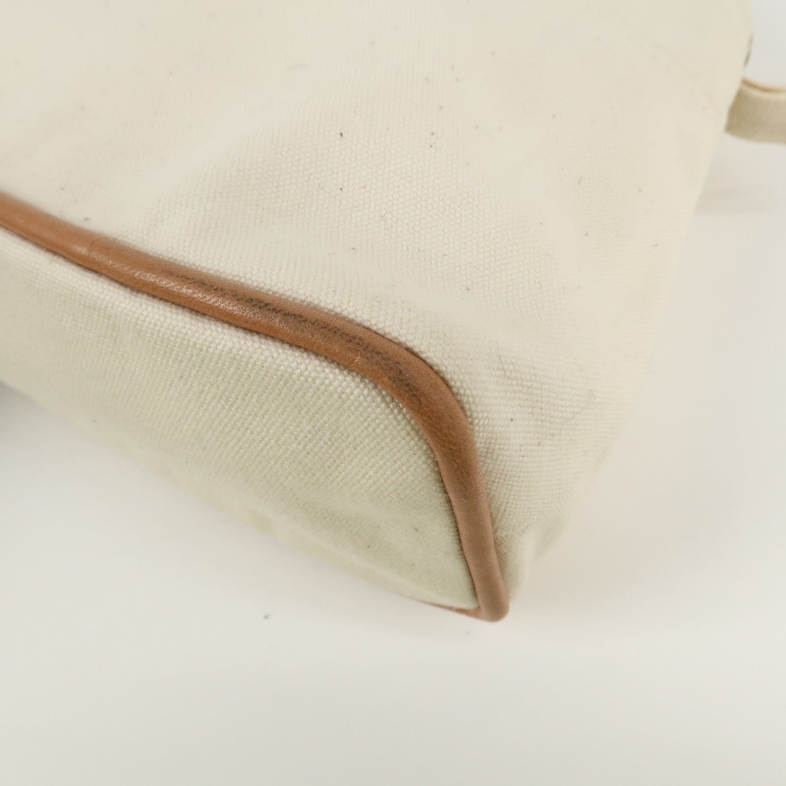 HERMES Canvas Leather Bolide Pouch MM Ivory