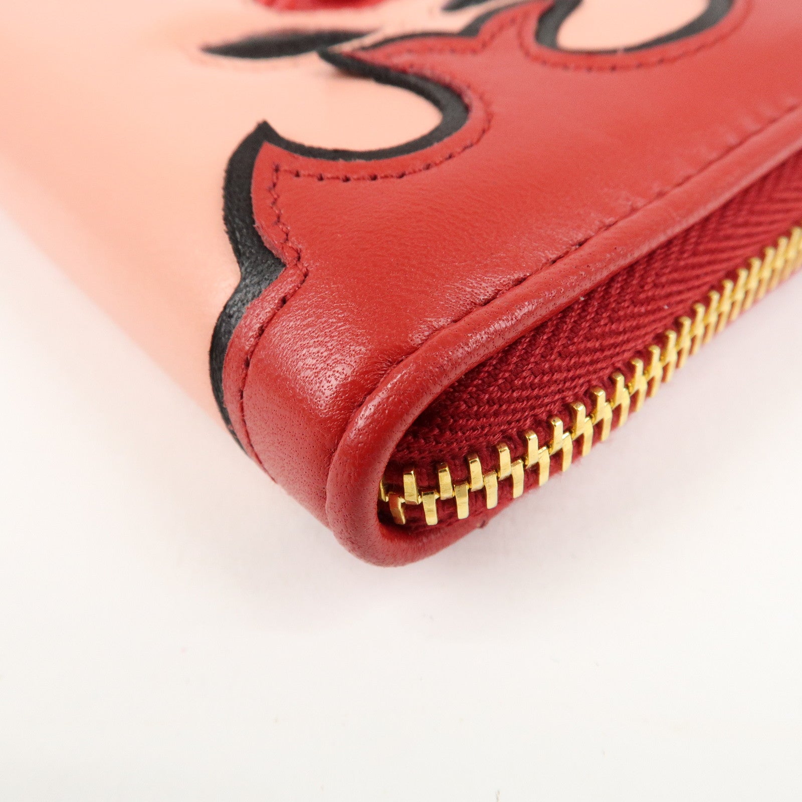 MIU MIU Leather Round Zipper Long Wallet Red Pink