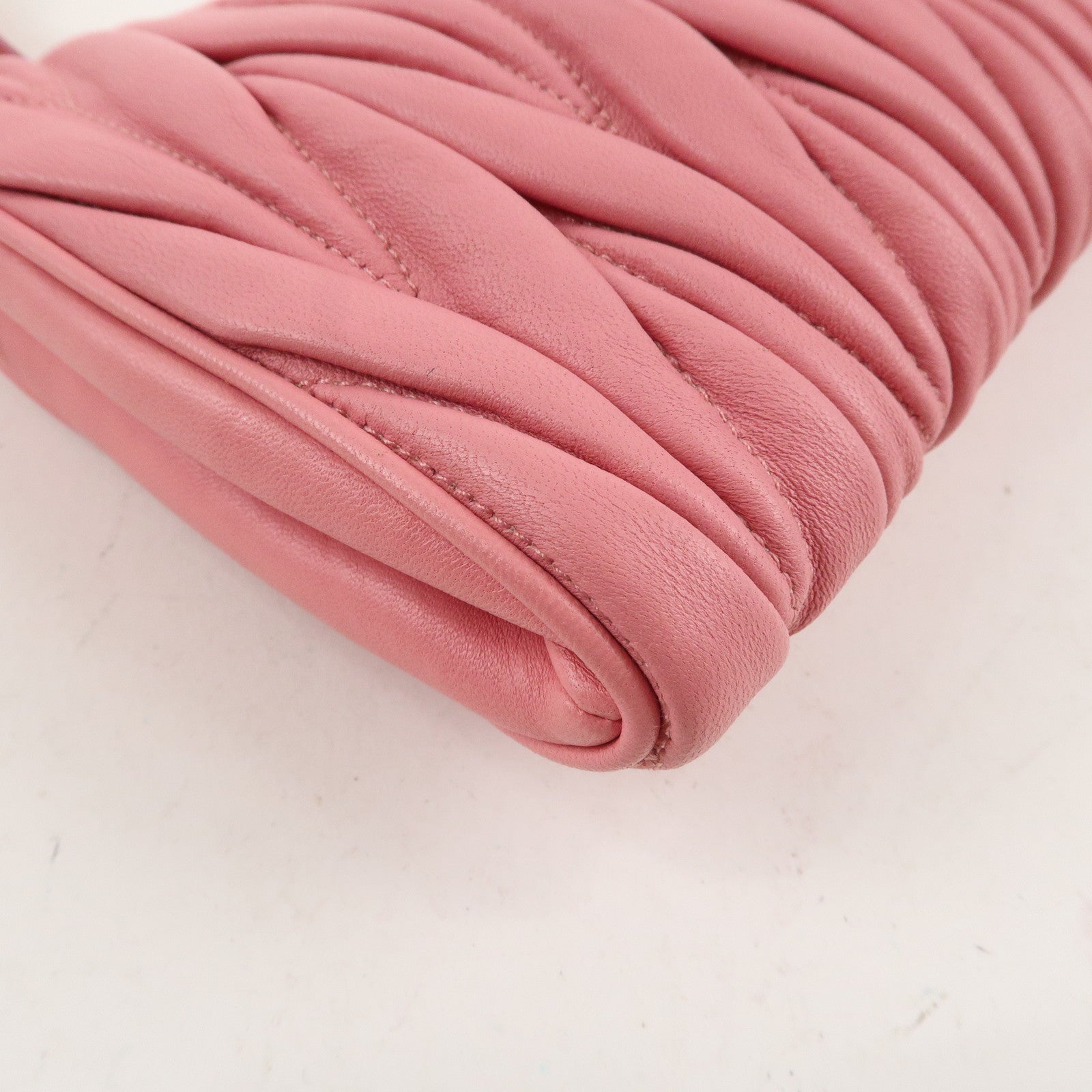 MIU MIU Matelasse Leather Pouch Clutch Bag Pink 5N1455