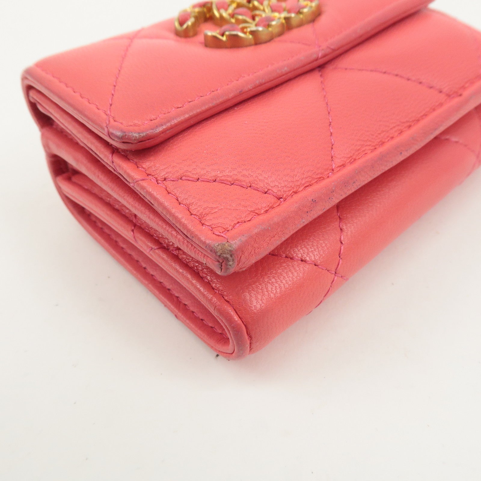 CHANEL Matelasse Lamb Skin Small Tri-fold Wallet Pink AP1789