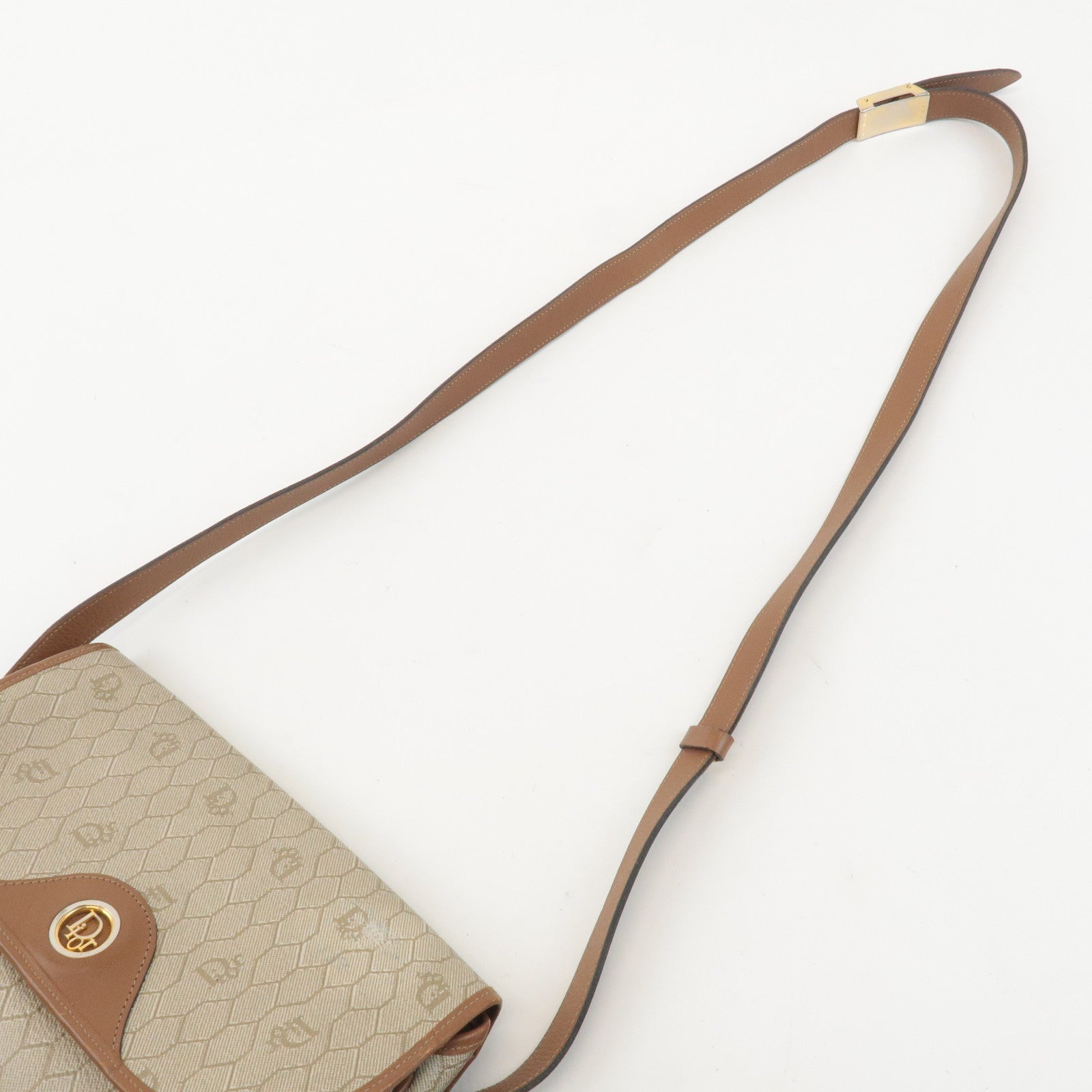 Christian Dior PVC Leather Shoulder Bag Beige Brown