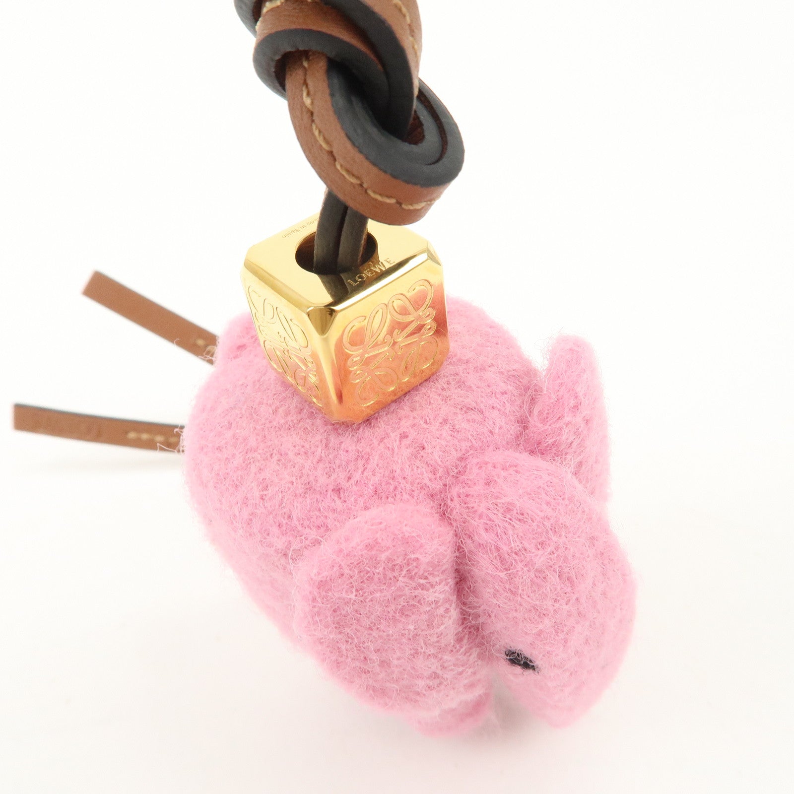 LOEWE Felt Calf Leather Elephant Charm Key Chain Pink Used