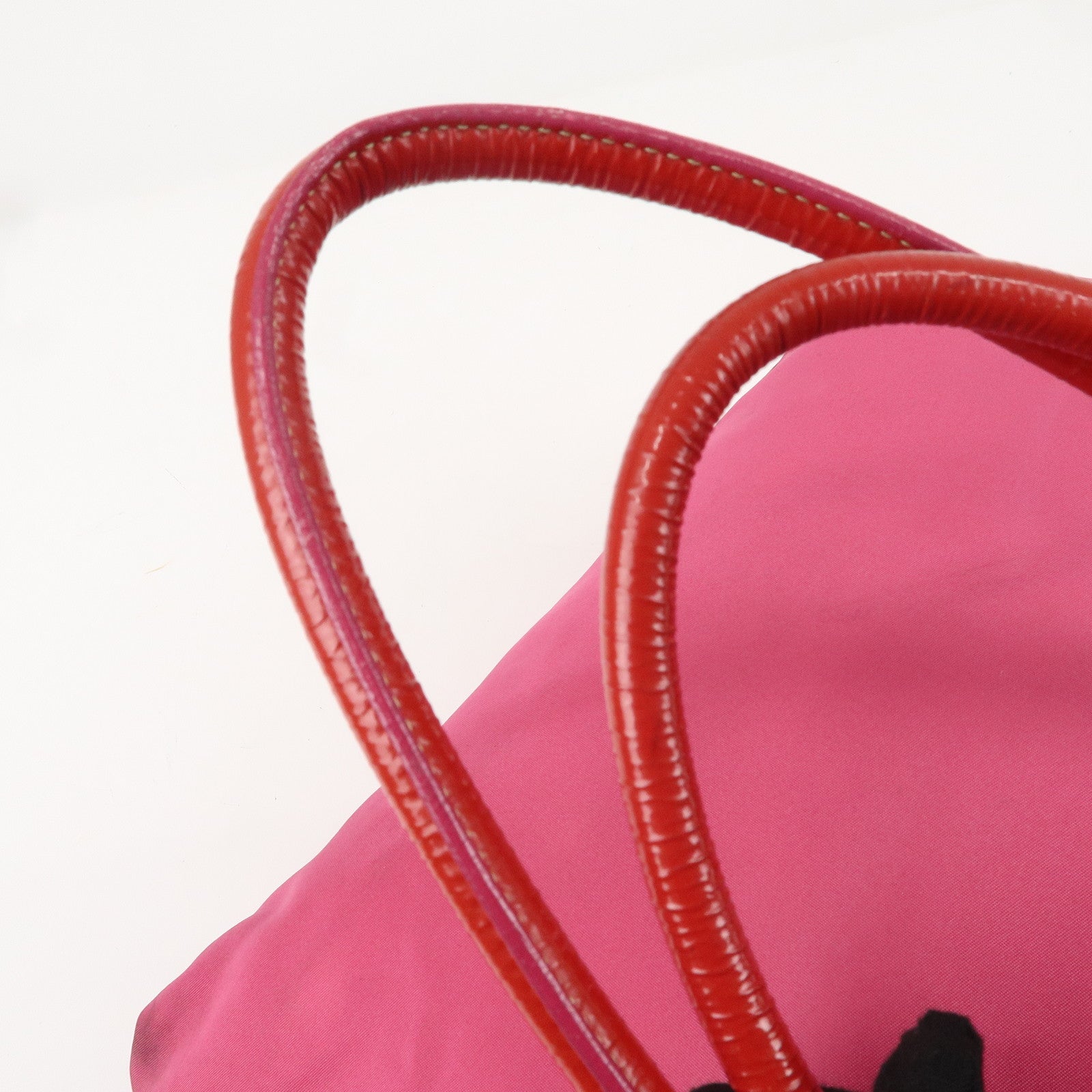 PRADA Nylon Patent Leather Logo Tote Bag Pink Red