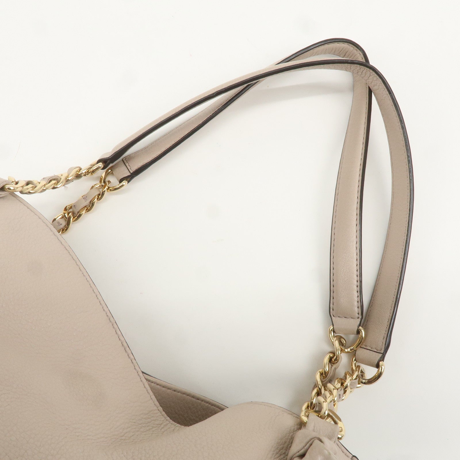 Tory Burch Leather Chain Tote Bag Sholder Bag Pink Beige