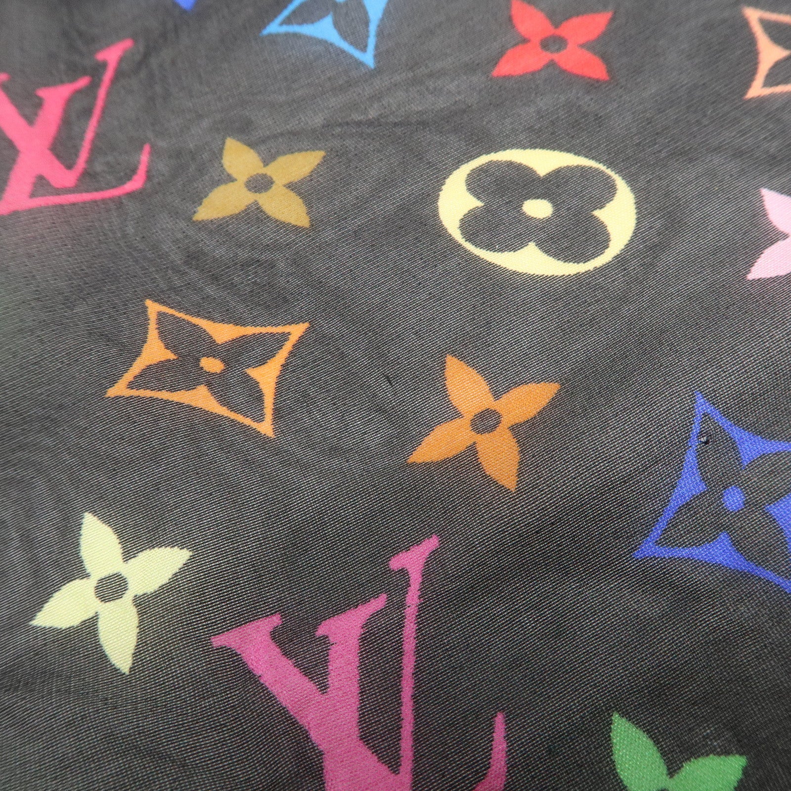 Louis Vuitton Monogram Multi Color 100% Silk Scarf Noir M71916 Used