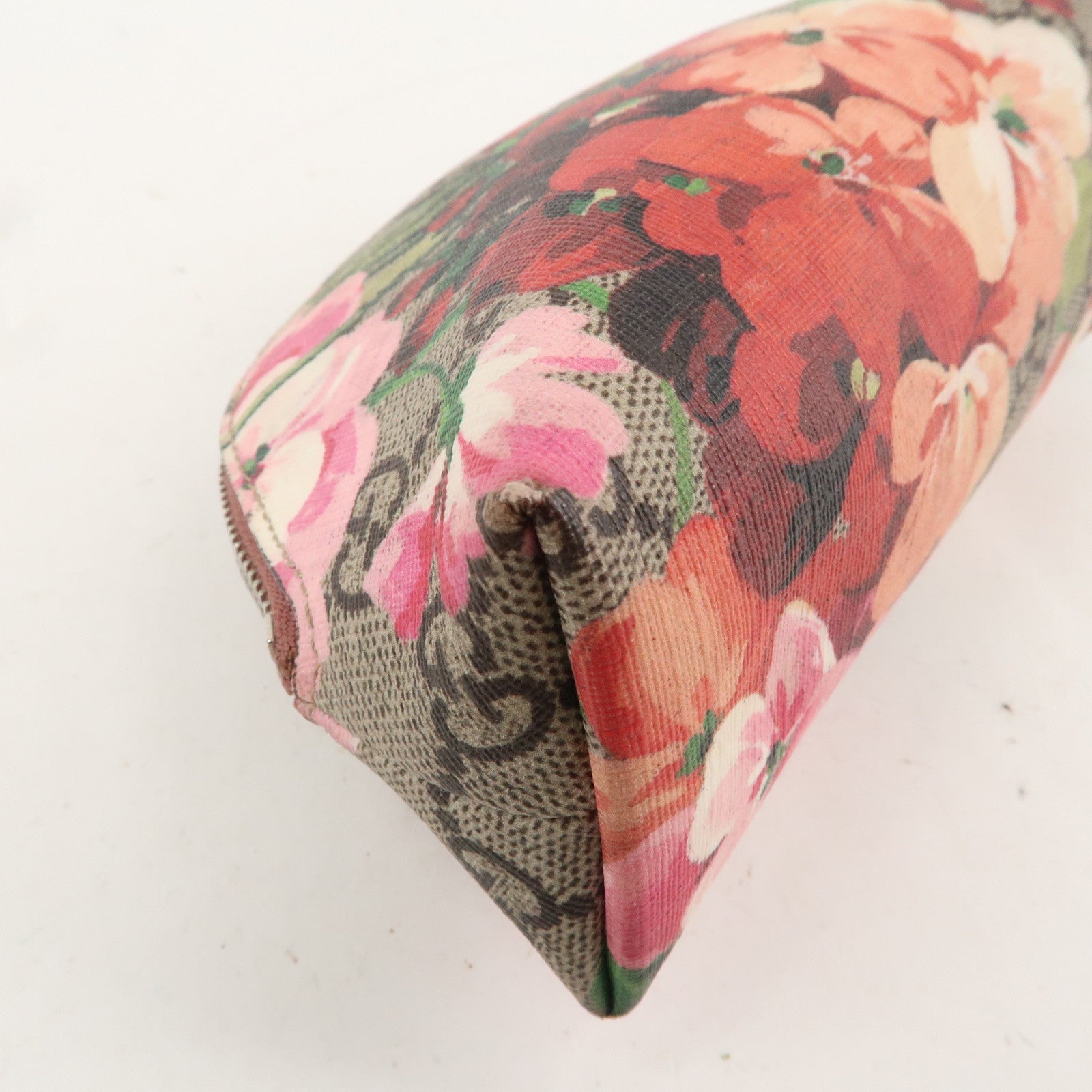 GUCCI GG Supreme Flower Pouch Cosmetic Pouch Beige Pink Red 431380