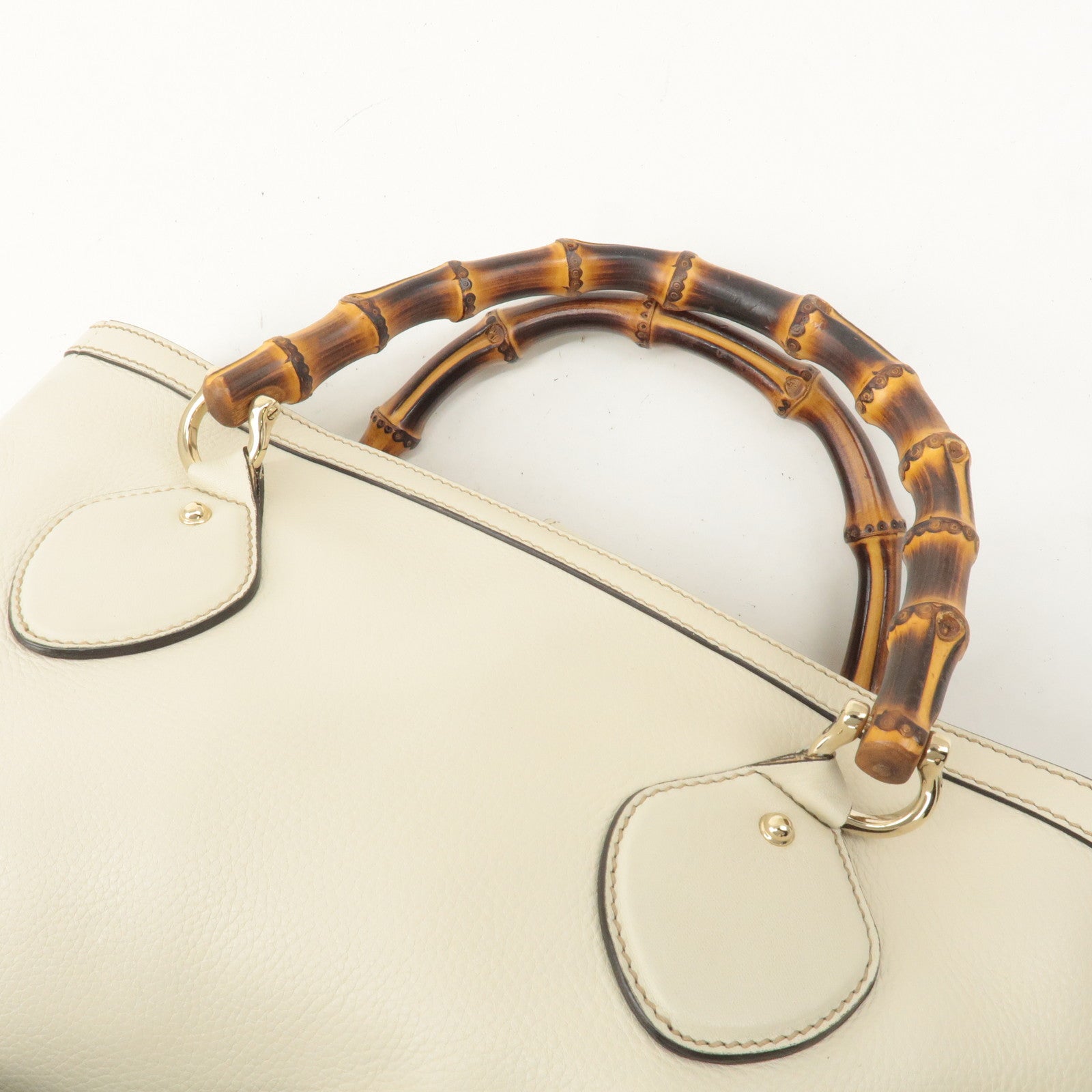 GUCCI Bamboo Leather Hand Bag Ivory 282317