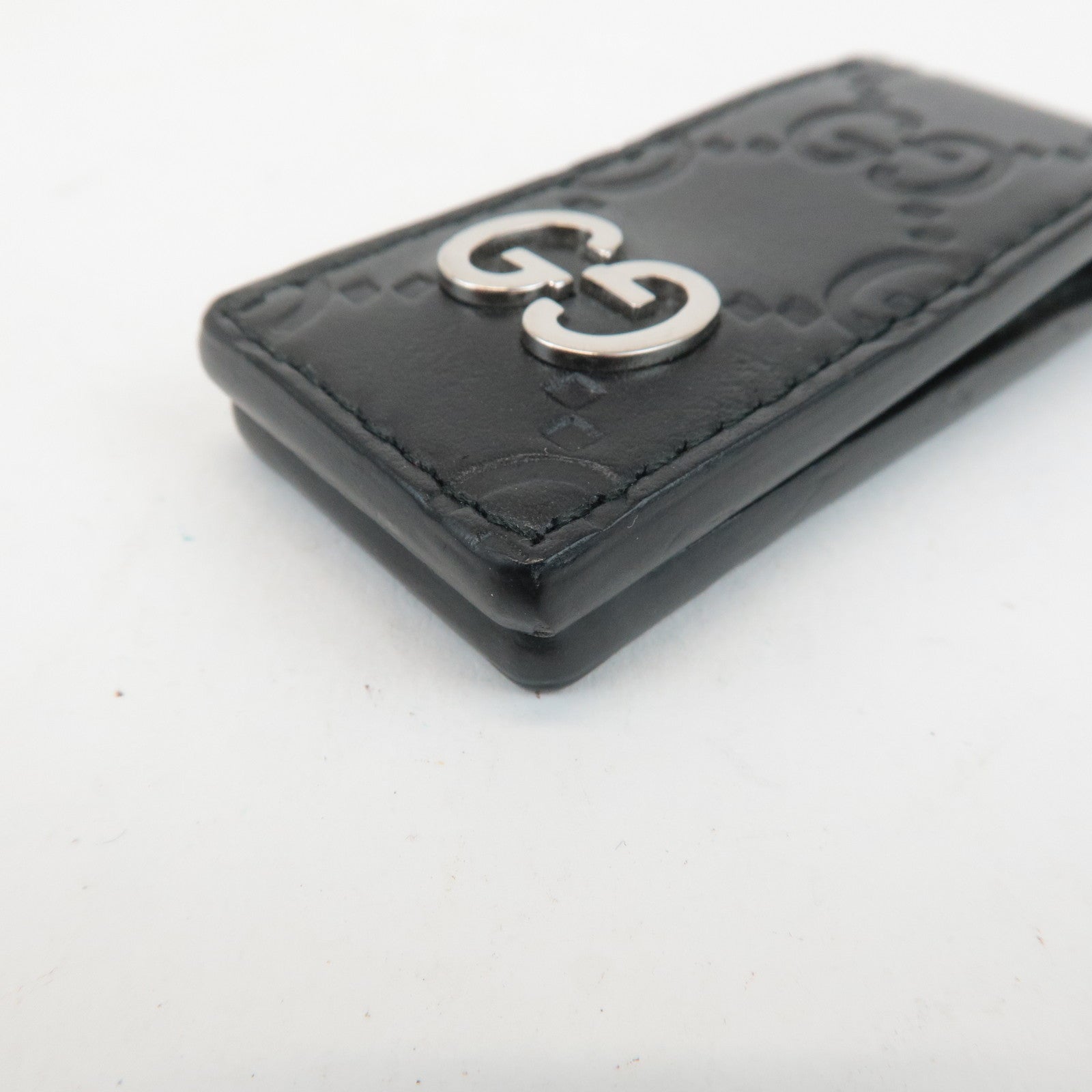 GUCCI Guccissima Leather Money Clip Bill Clip Black 522867 Used