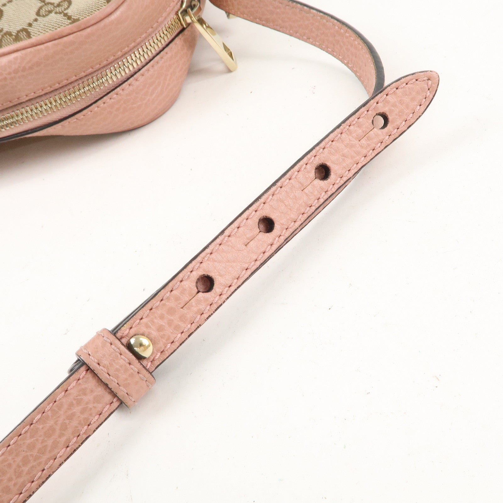 GUCCI GG Canvas Leather Shoulder Bag Beige Pink 449413