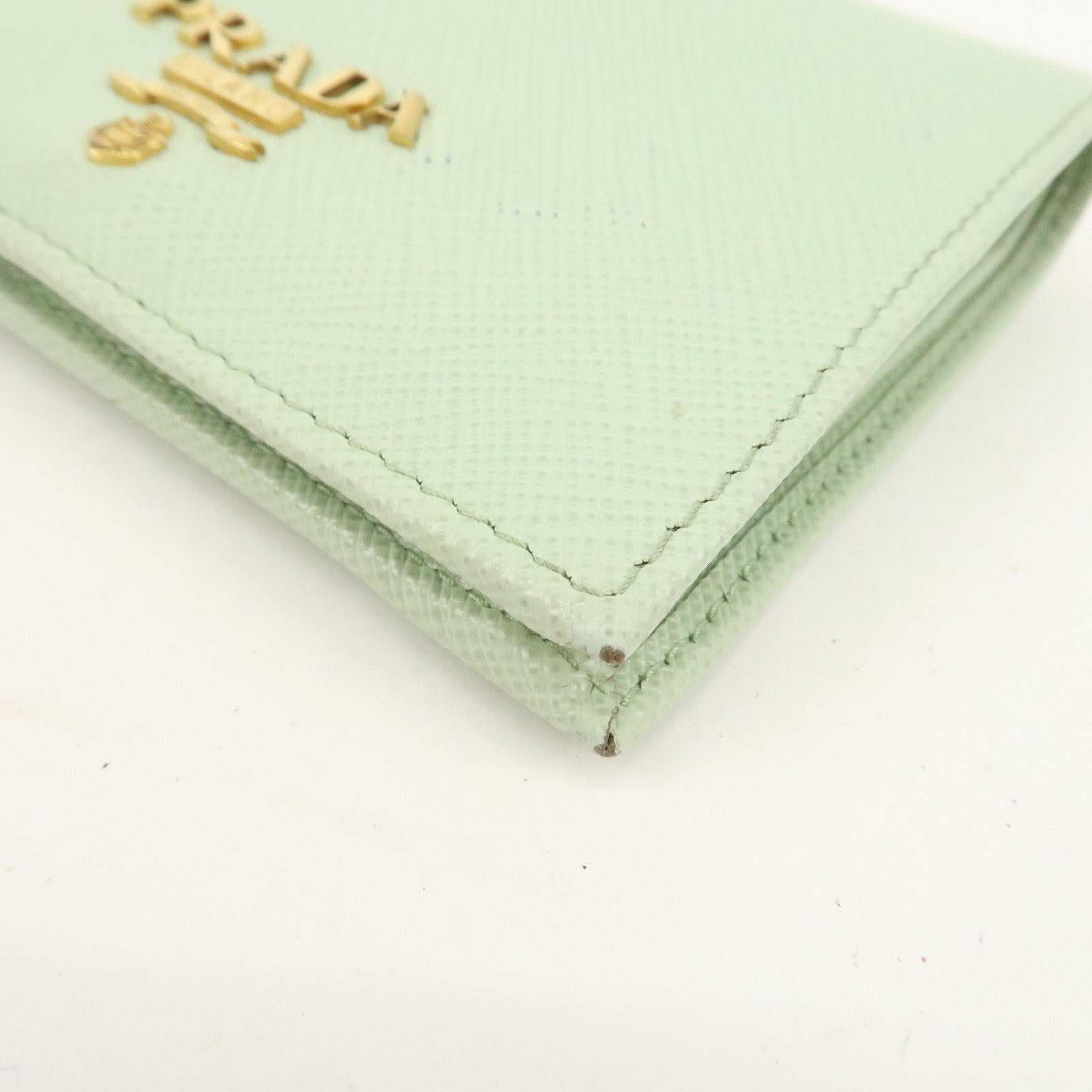 PRADA Logo Saffiano Leather Bi-Fold Small Wallet Light Green