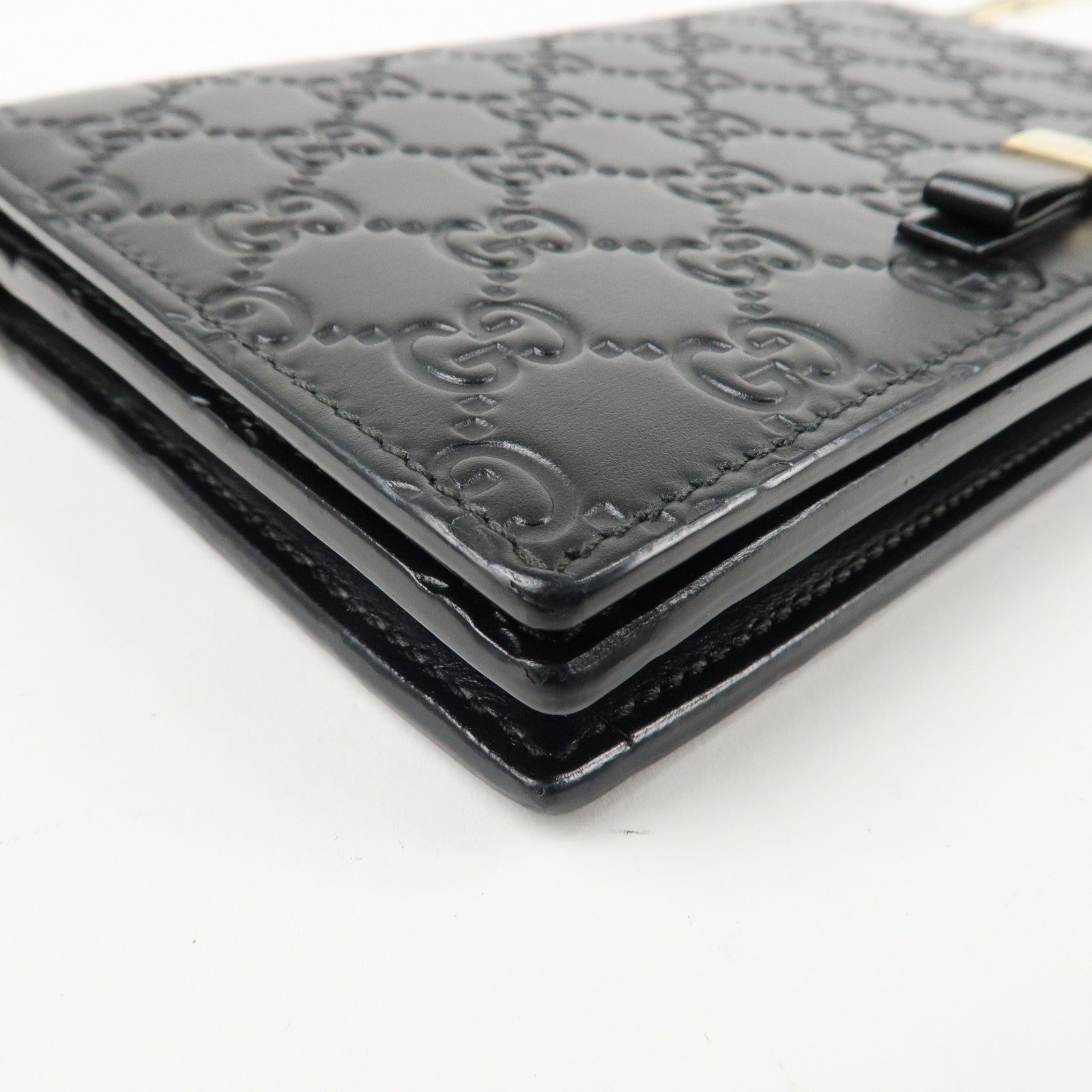 GUCCI Guccissima Leather Chain Wallet Black 431408 Used