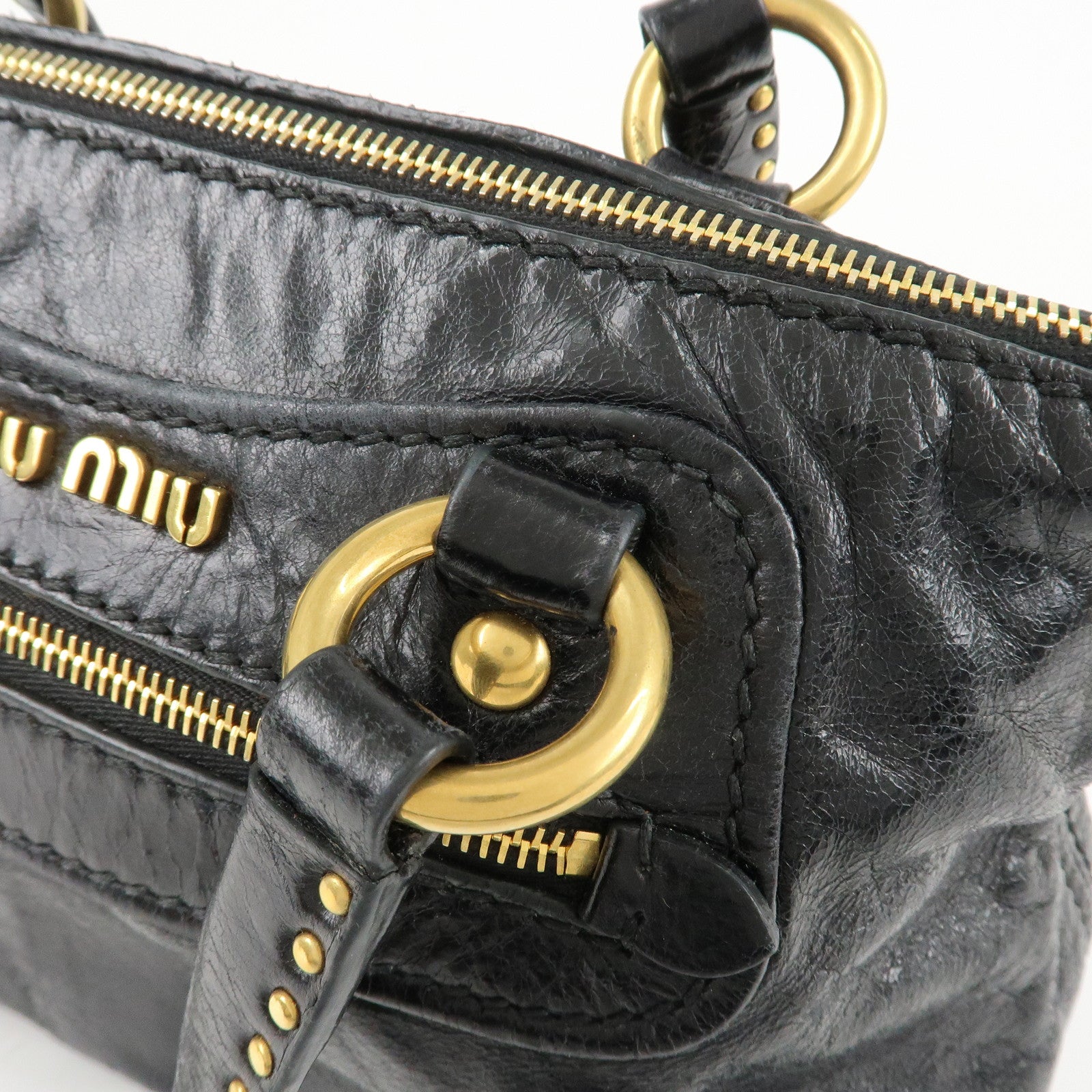 MIU MIU Leather 2 Way Bag Hand Bag Black Used