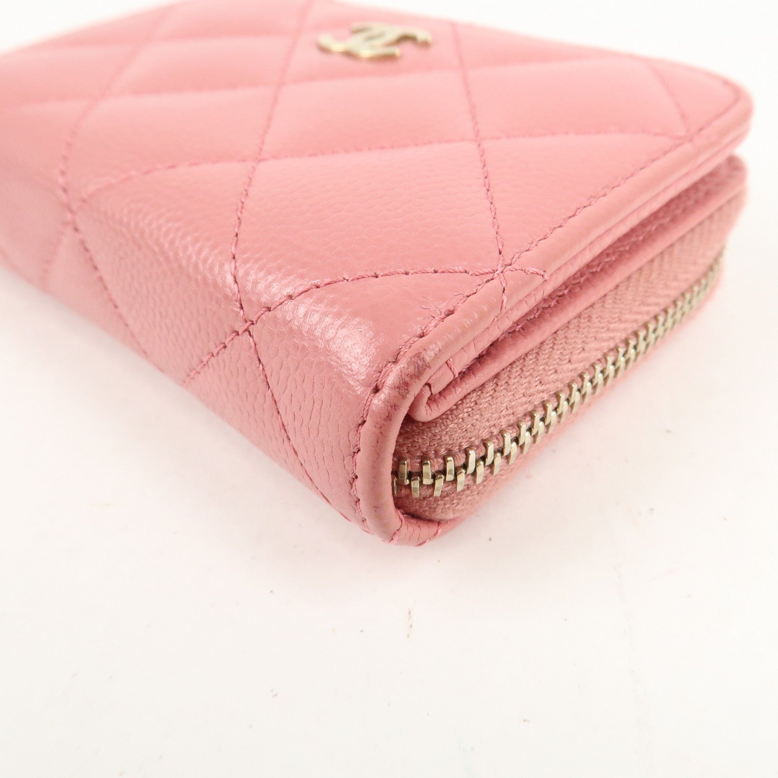 CHANEL Matelasse Caviar Skin Zippy Around Coin Case Pink Used