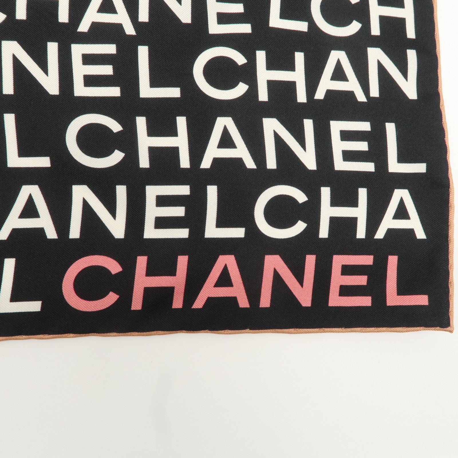 CHANEL Silk 100% Scarf Black White