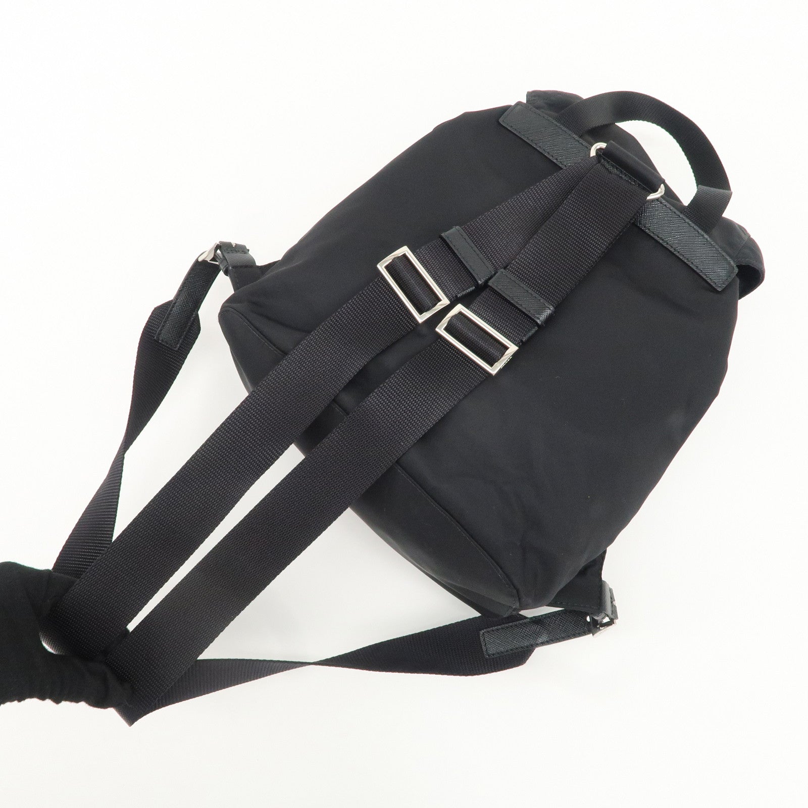 PRADA Logo Nylon Lether Back Pack Ruck Sack Black