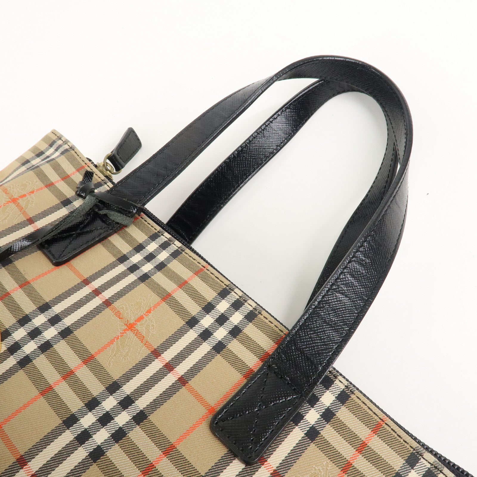 BURBERRY Canvas Leather Nova Plaid Hand Bag Beige Black