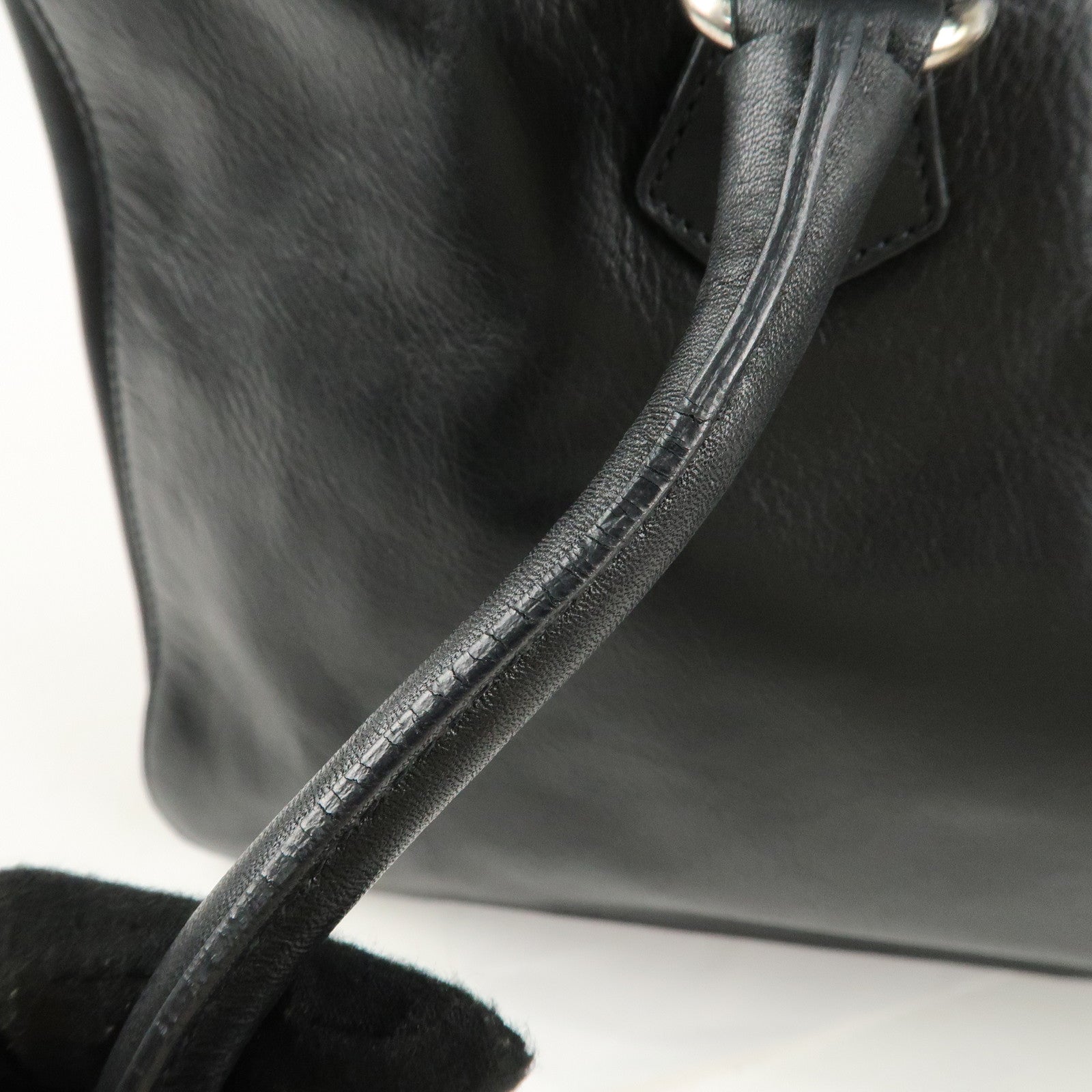 PRADA Leather Tote Bag Shoulder Bag Black Silver Hardware Used