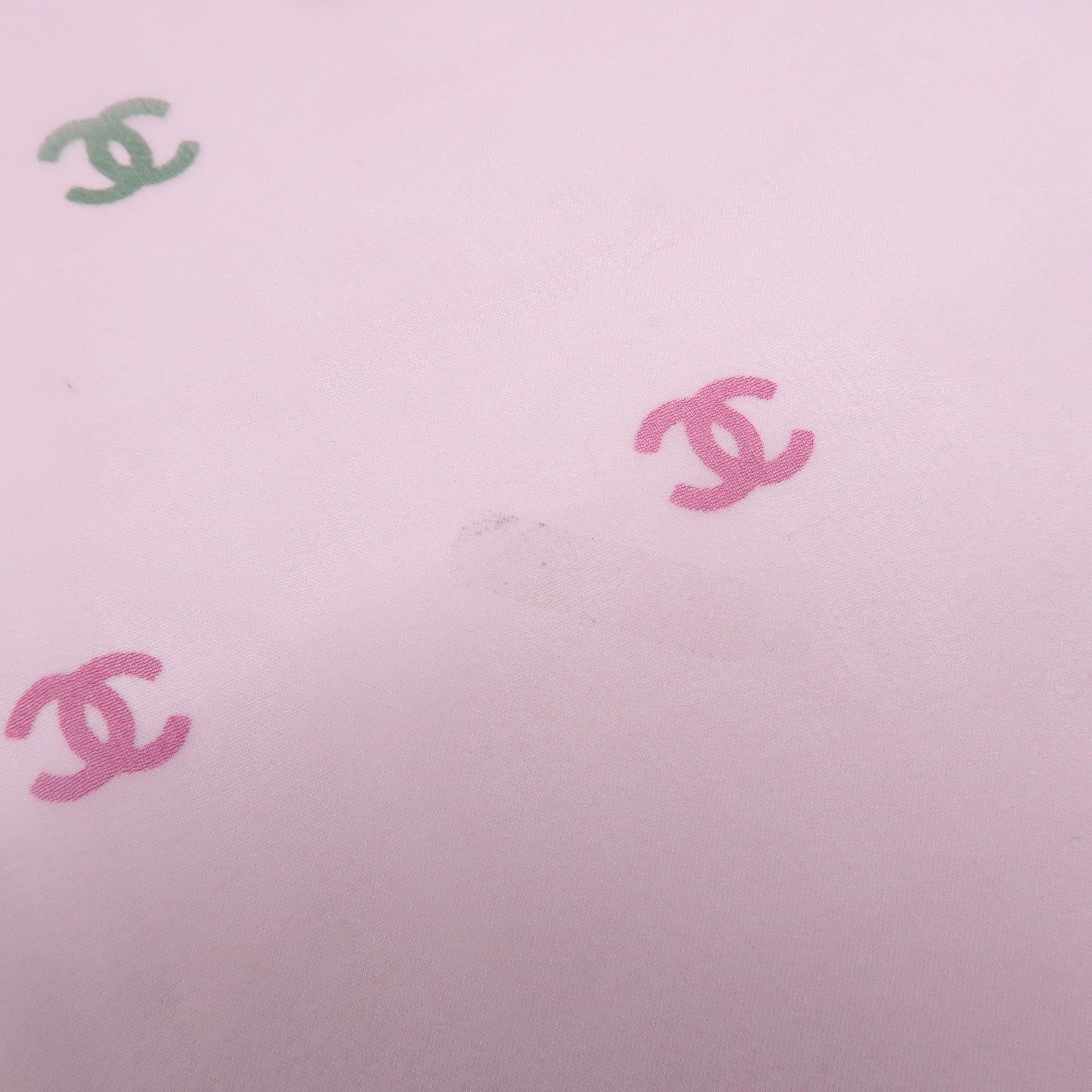 CHANEL 100% Silk Coco Mark Stole Pink Multi Color Used