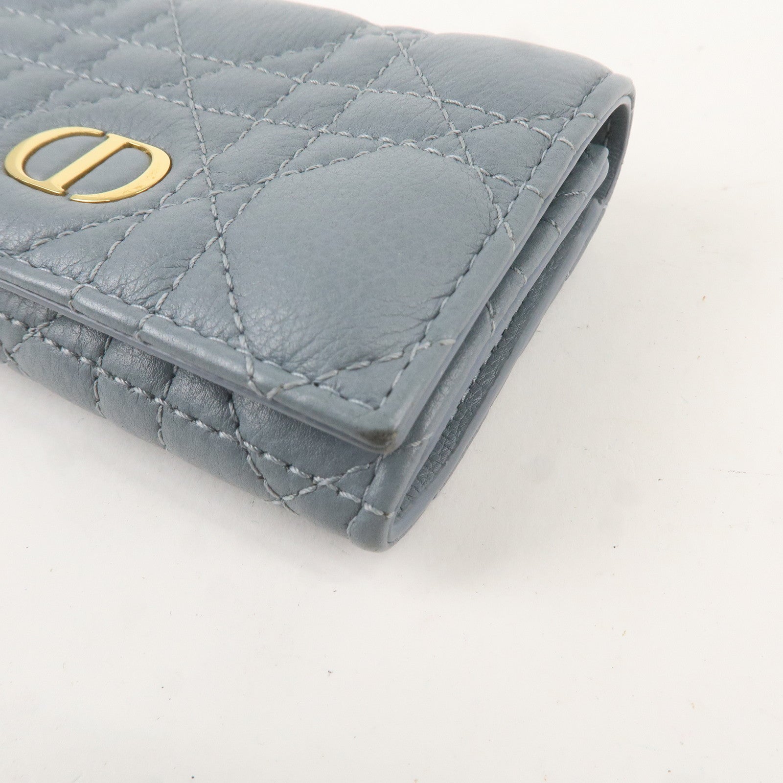 Christian Dior Cannage Leather Caro Bi-fold Wallet Light Blue