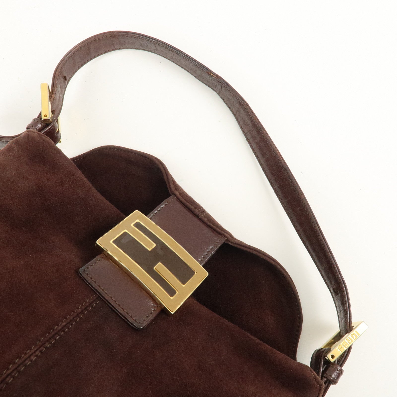 FENDI Suede Leather Shoulder Bag Hand Bag Brown 26426 Used