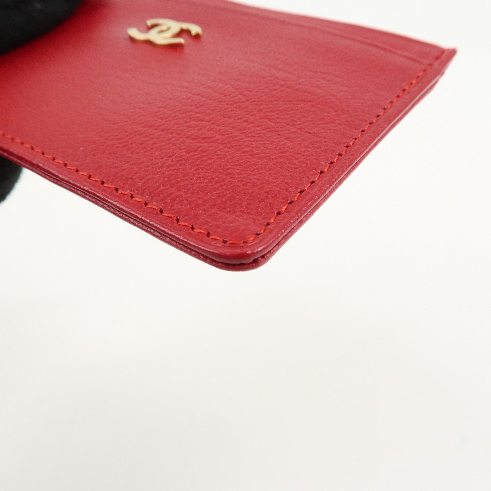 CHANEL Leather Card Case Red 7073714 Used