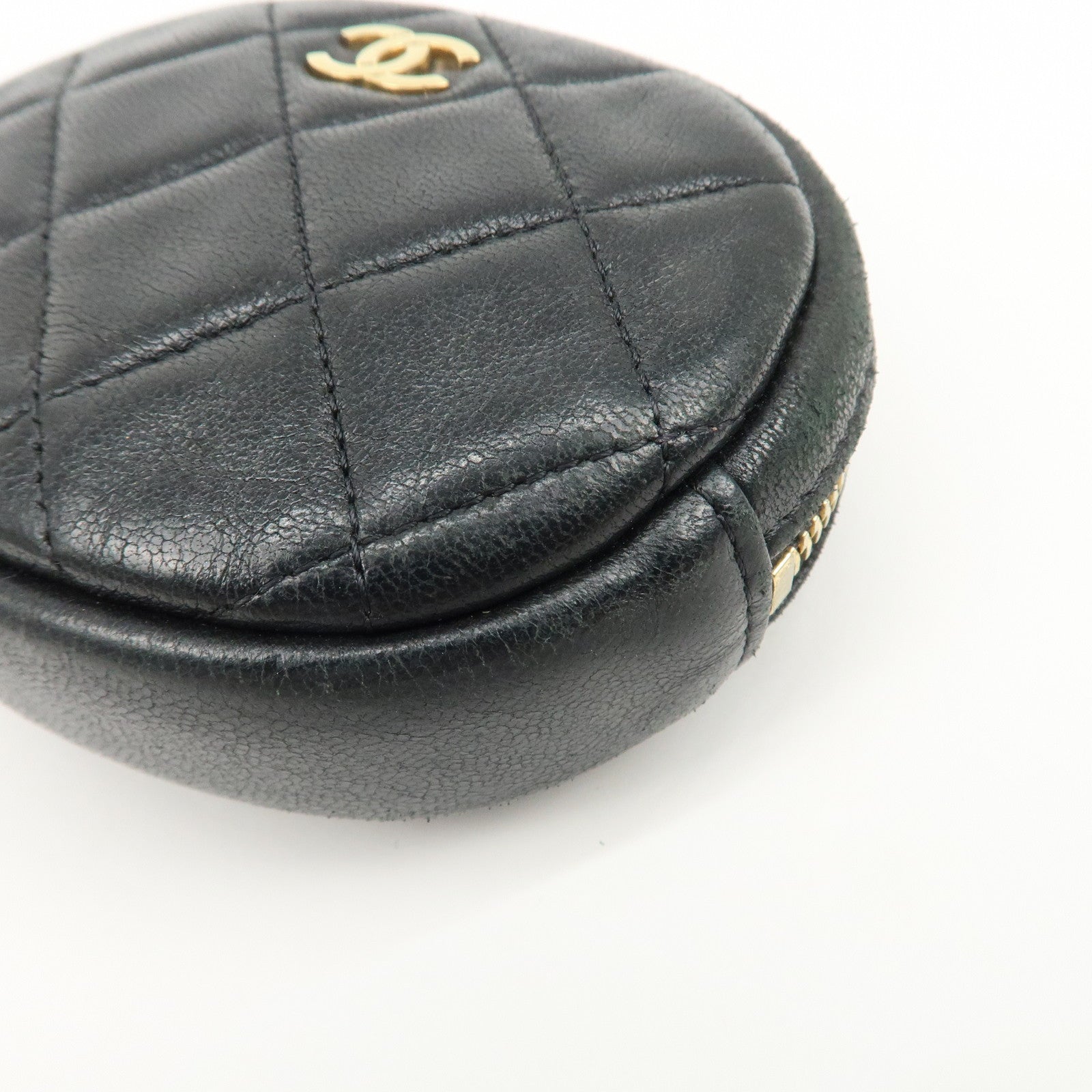 CHANEL Matelasse Lamb Skin COCO Mark Coin Case Black Used