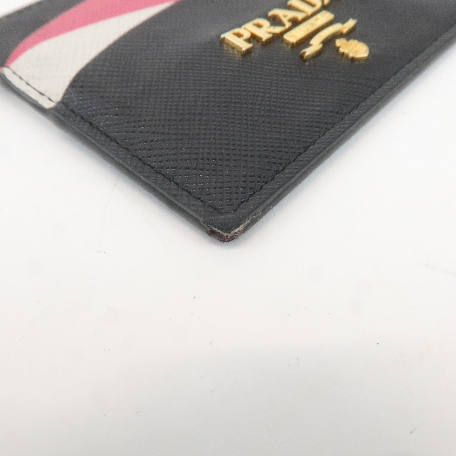 PRADA Saffiano Leather Card Case Black White Pink 1MC025