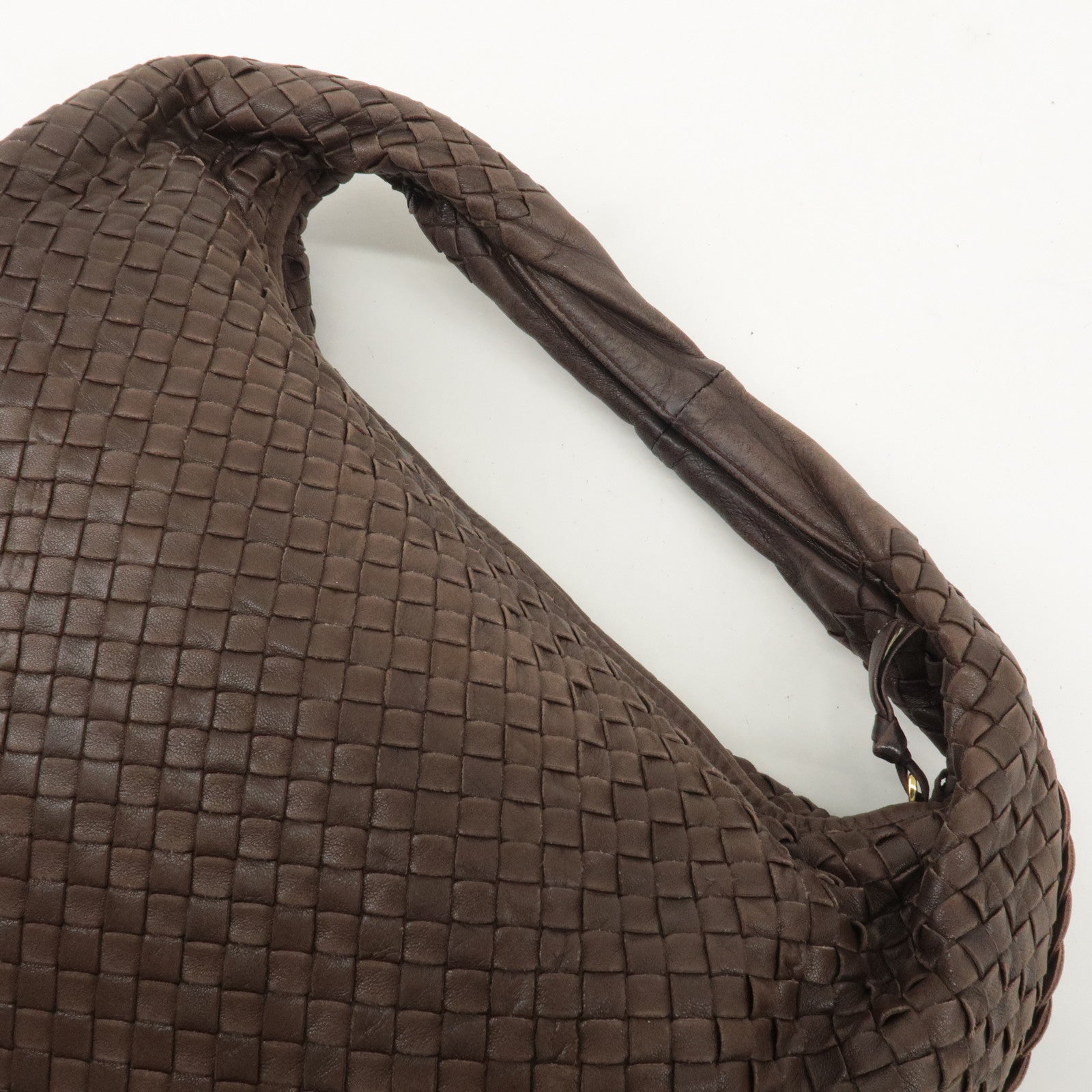 BOTTEGA VENETA Intrecciato Hobo Leather Shoulder Bag Brown 115654