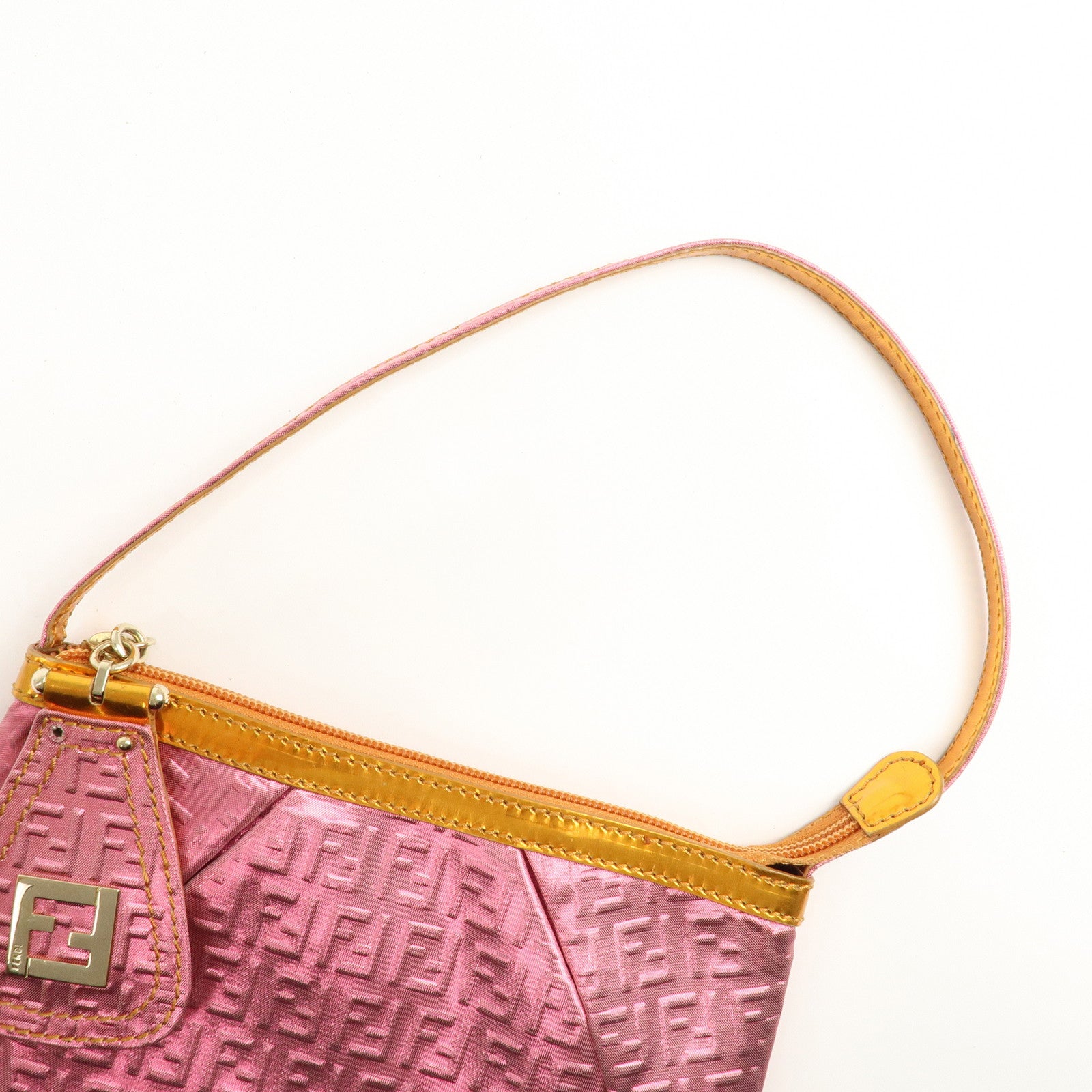 FENDI Zucchino PVC Patent Leather Shoulder Bag Hand Bag Pink Gold Used