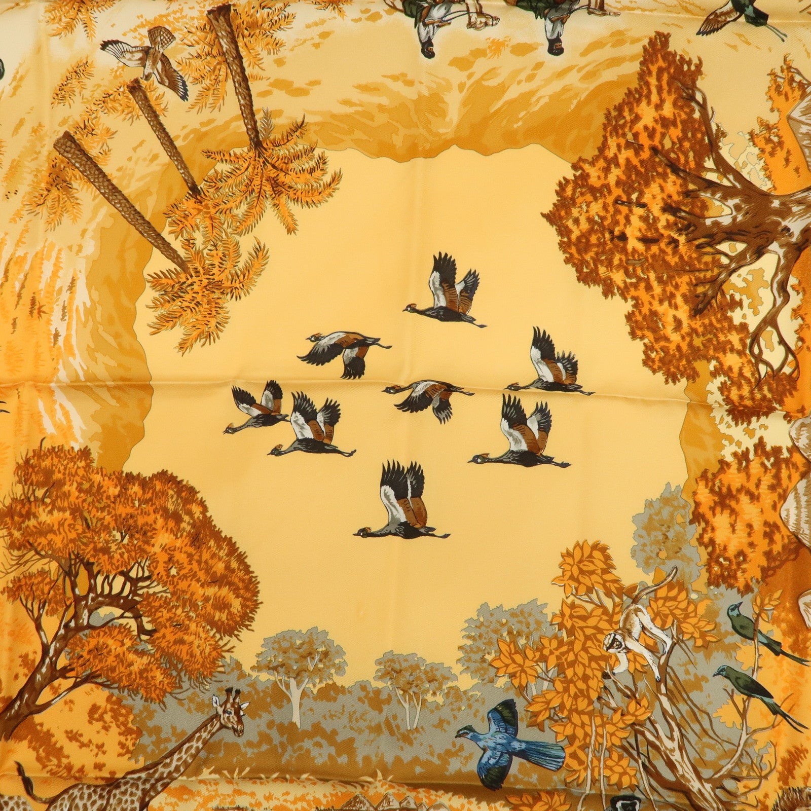 HERMES Carre 90 100% Silk Scarf AFRICA Green Orange Used