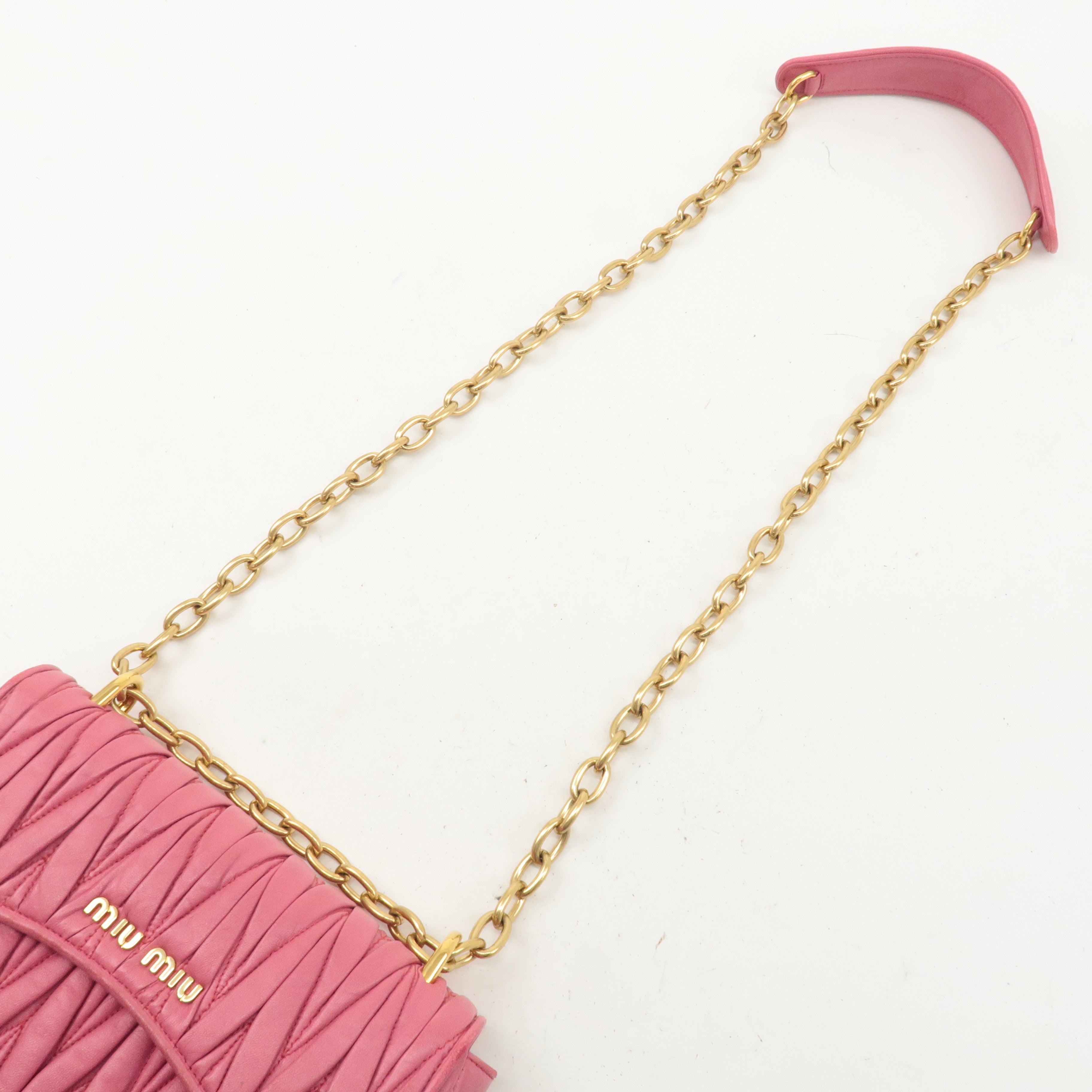 MIU MIU Matelasse Leather Chain Shoulder Bag Pink 5BD140