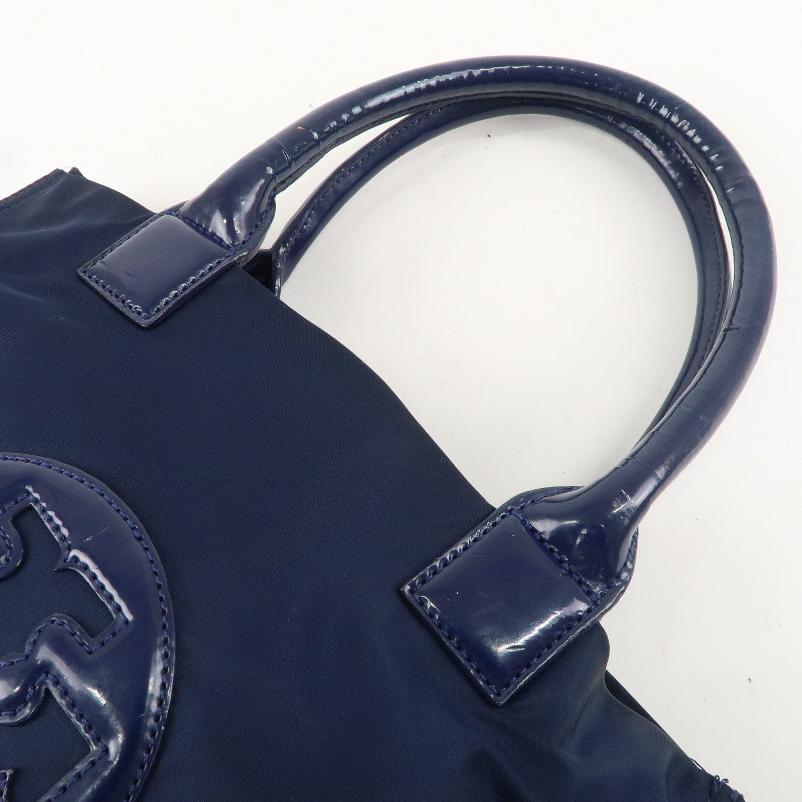 Tory Burch Amanda Logo Nylon Enamel Tote Bag Sholder Bag Navy