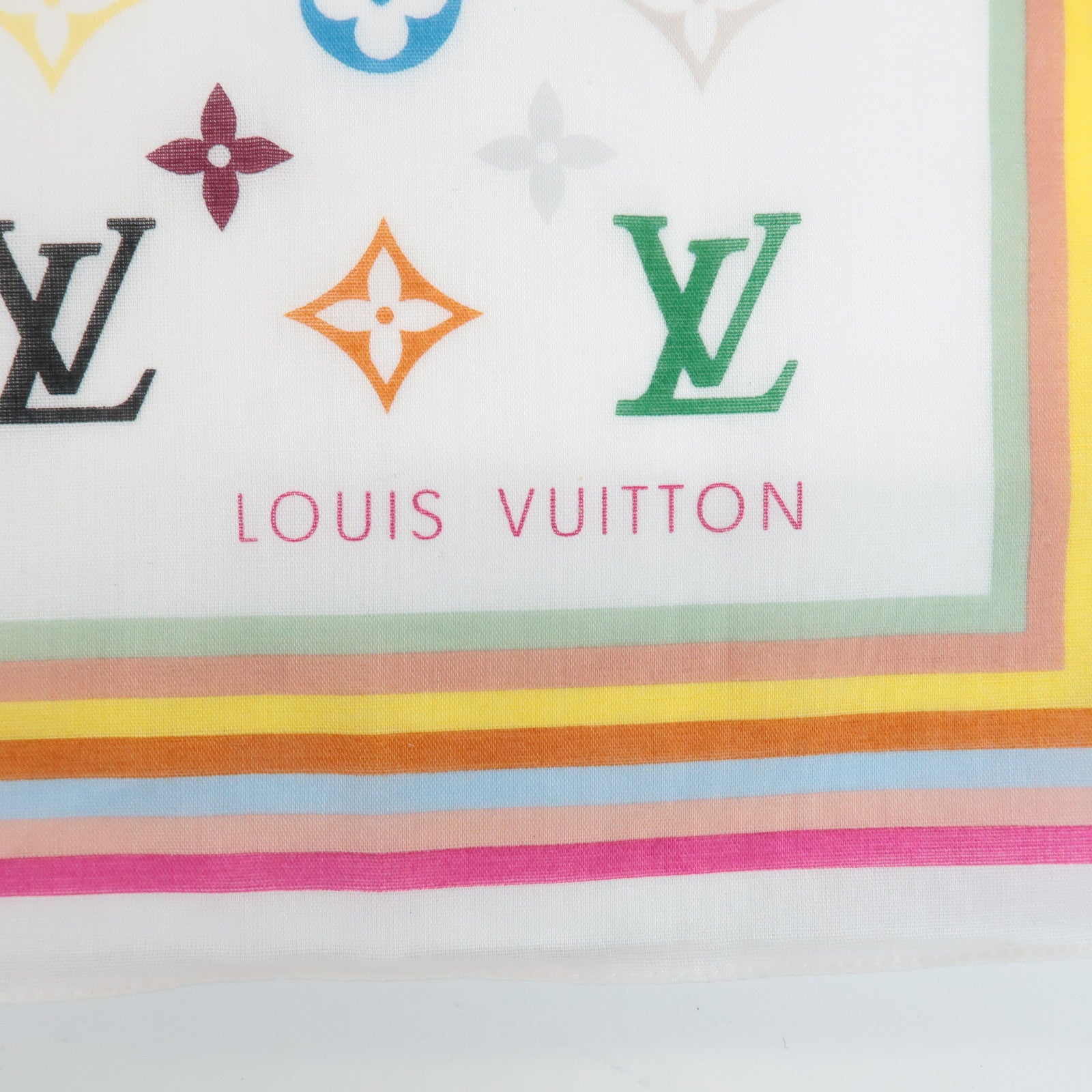 Louis Vuitton Monogram Multi Color Cotton Scarf Blanc M71911 Used