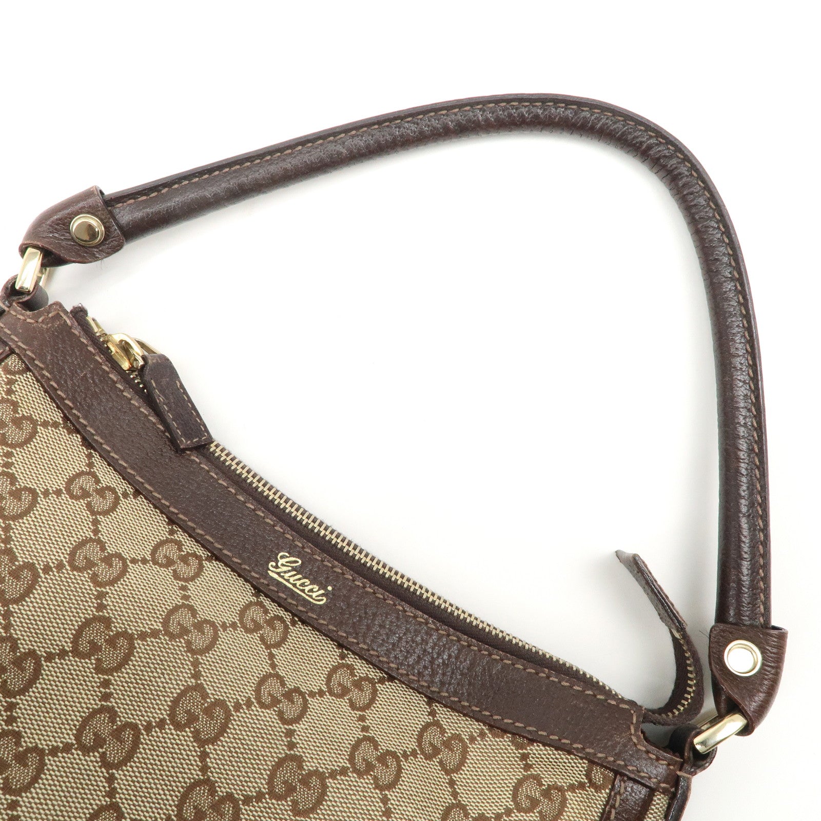 GUCCI GG Canvas Leather Shoulder Bag Beige Brown 146244 Used