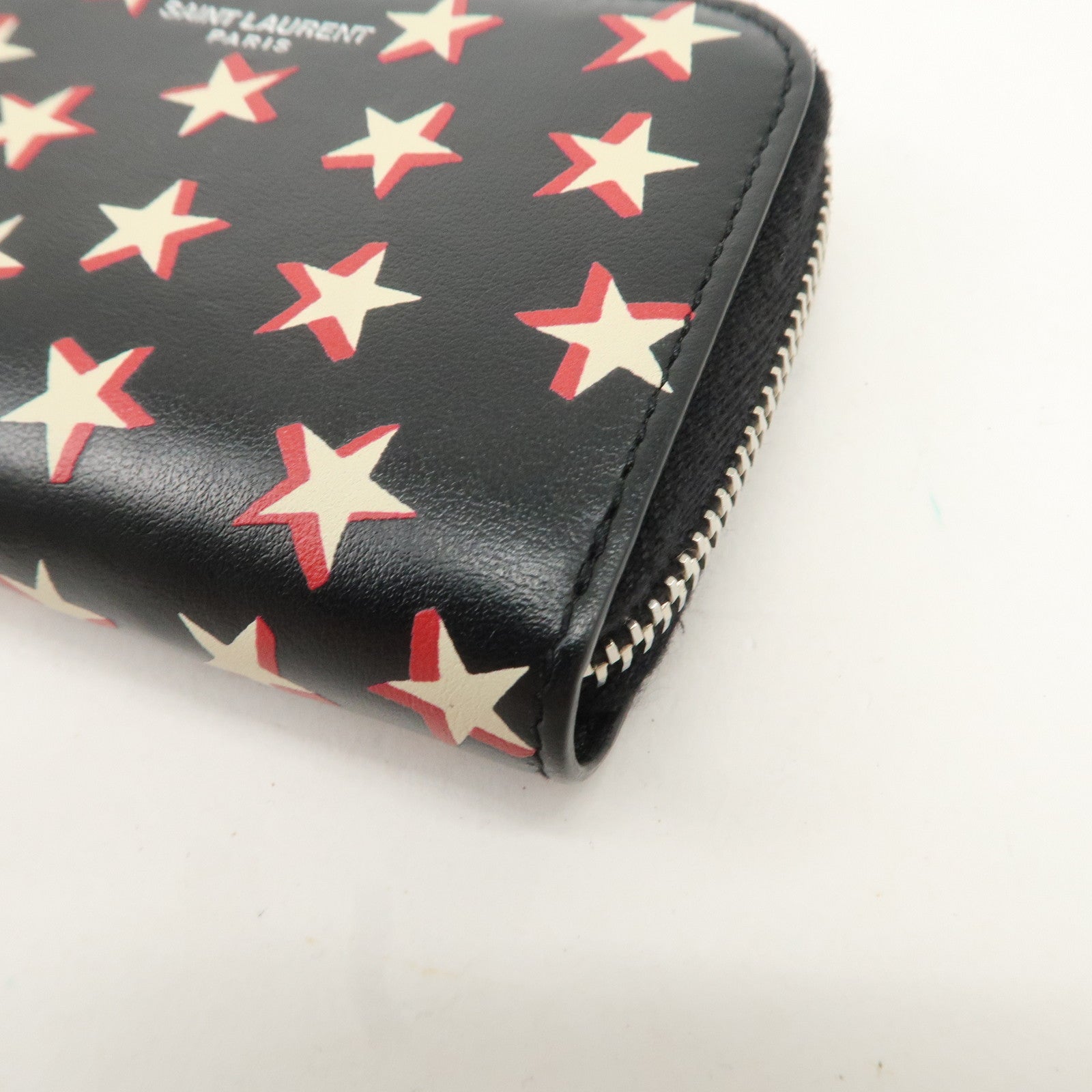 Saint Laurent Paris Leather Coin Case Case Star Print Black