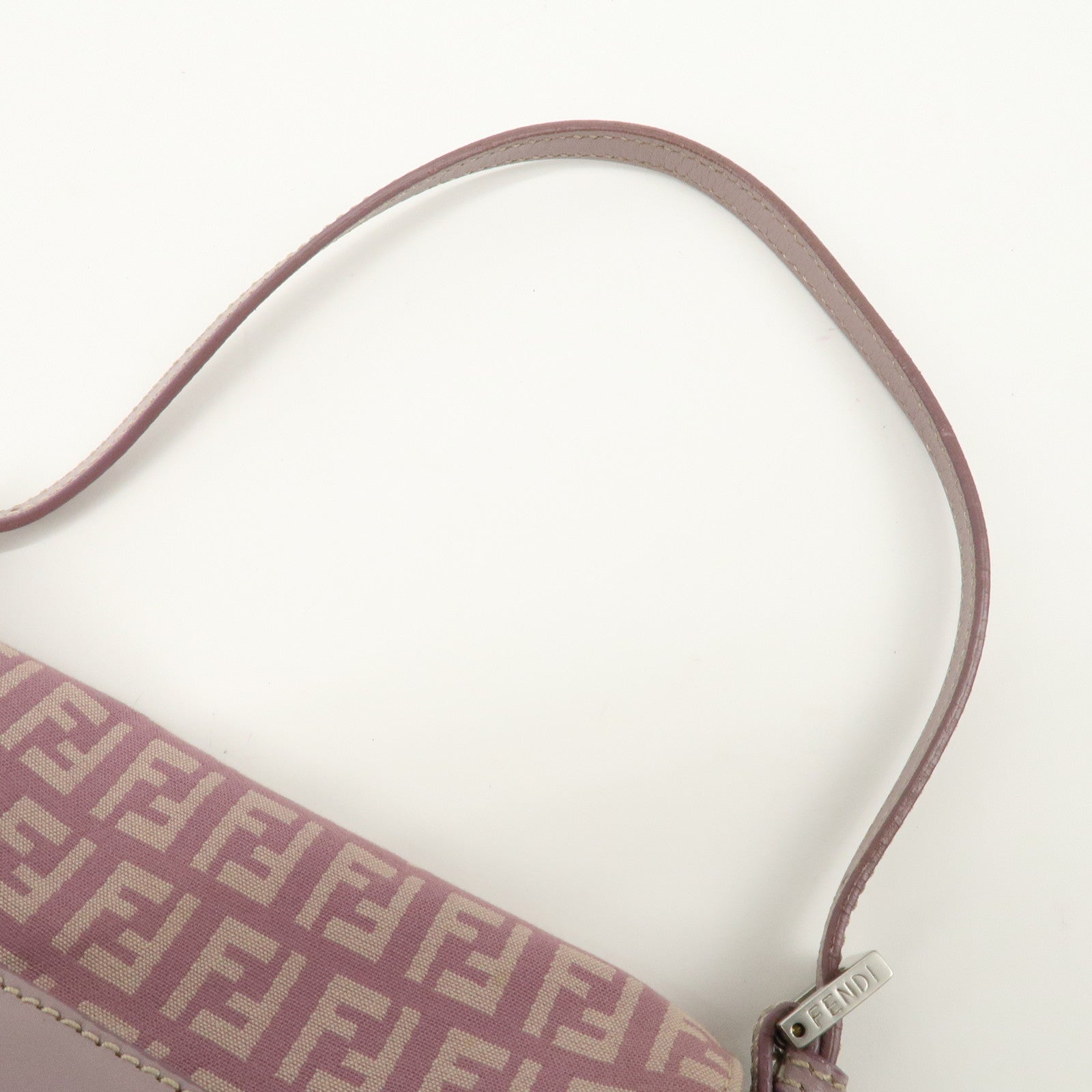 FENDI Zucchino Canvas Leather Mini Mamma Baguette Purple 8BR180 Used