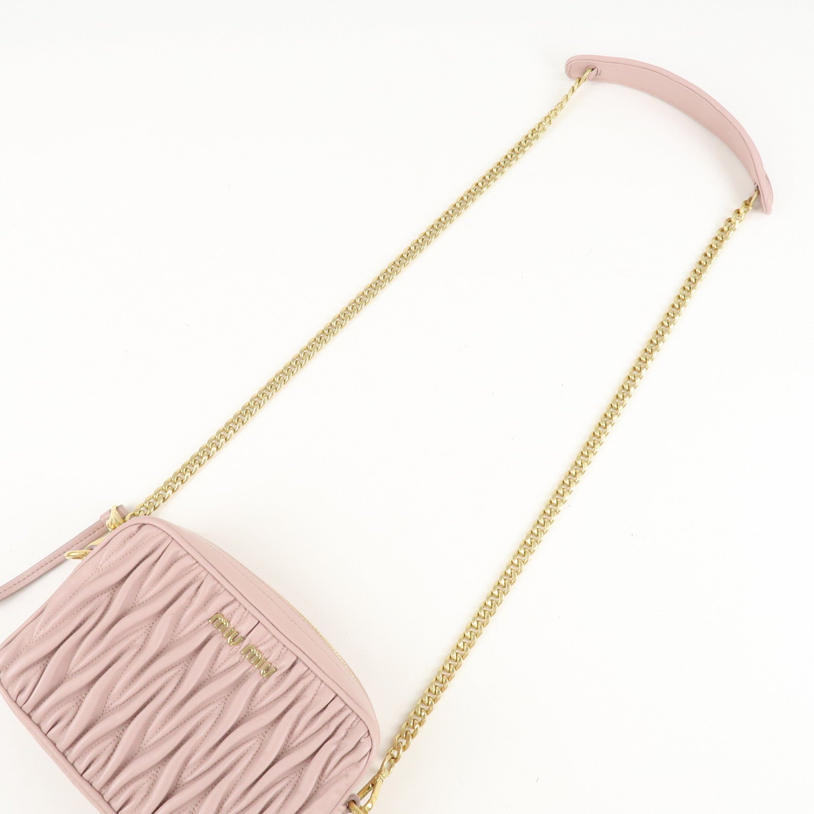 MIU MIU Matelasse Leather Chain Shoulder Bag Pink Beige