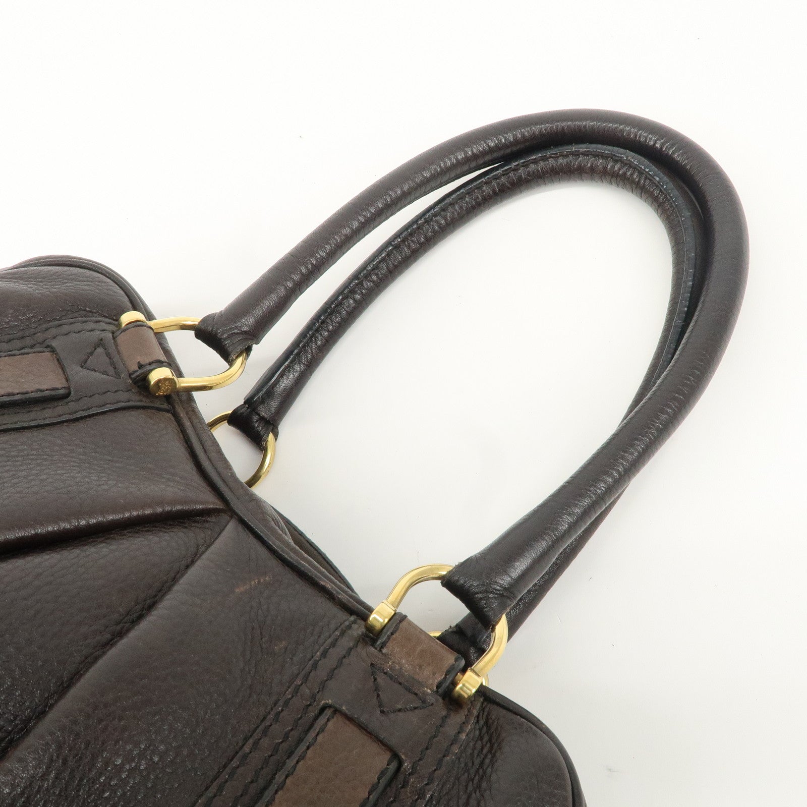 BURBERRY Leather Boston Bag Hand Bag Dark Brown