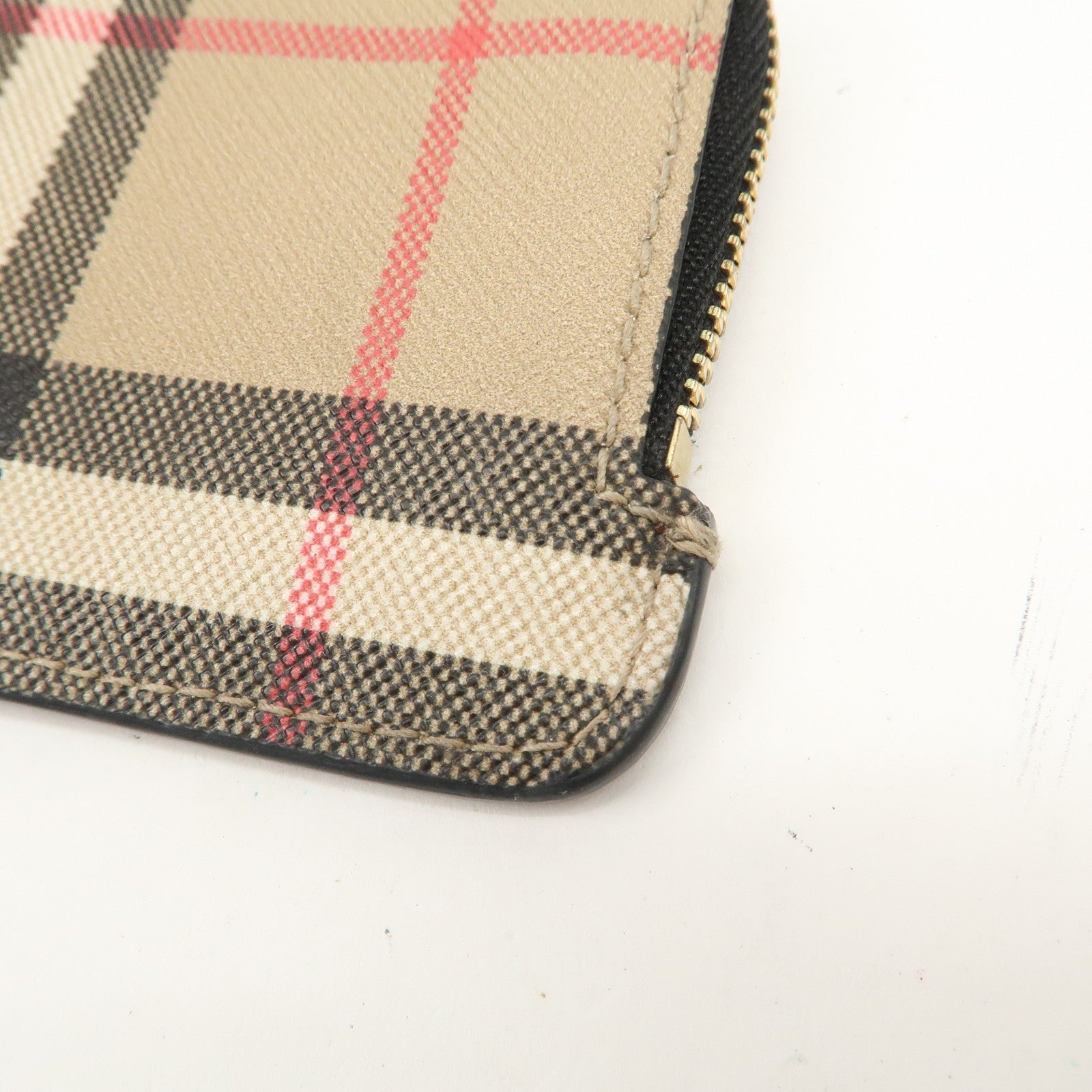 BURBERRY Nova Plaid PVC Leather Card Case Coin Case Beige Black