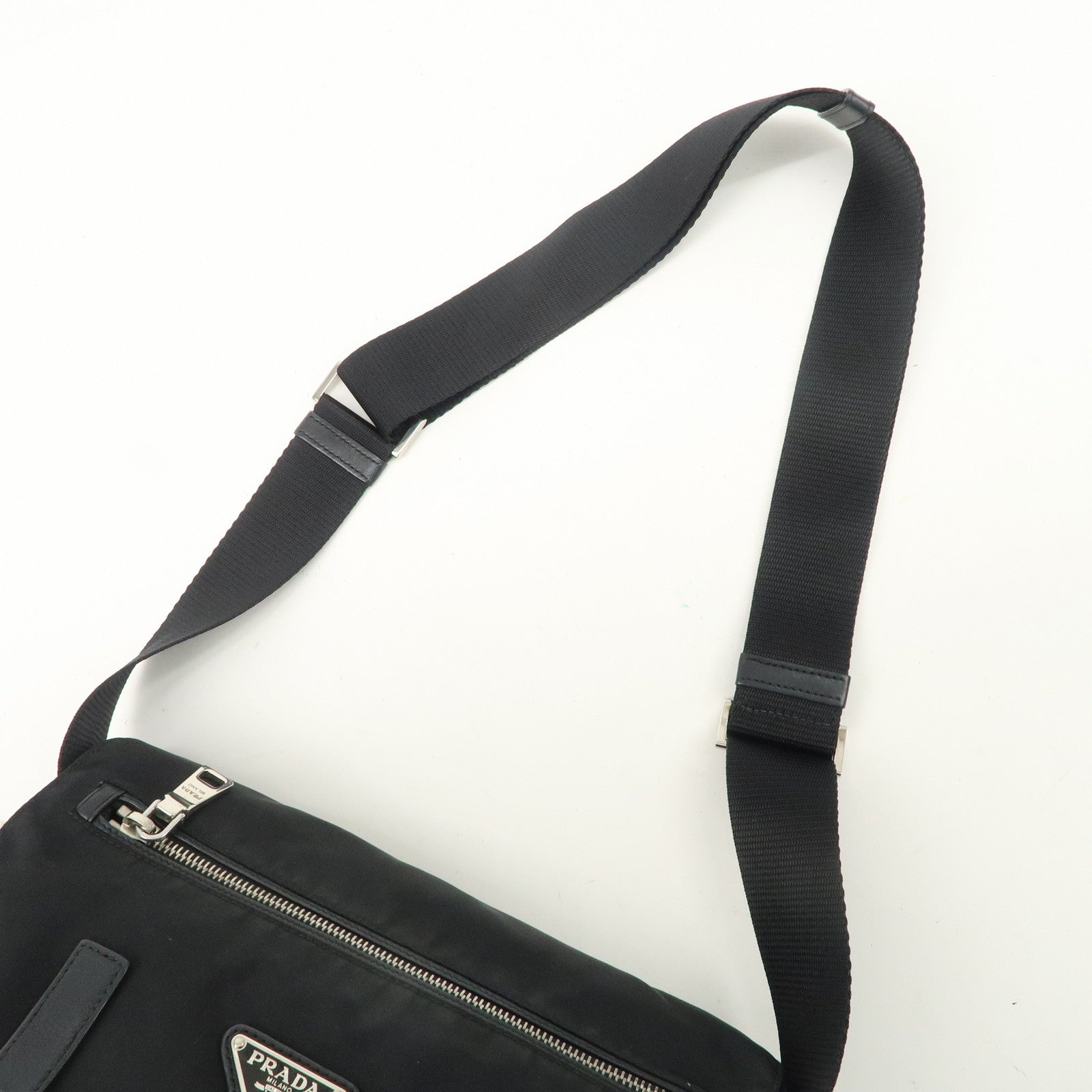 PRADA Nylon Leather Triangle Logo Shoulder Bag Black BT0713 Used