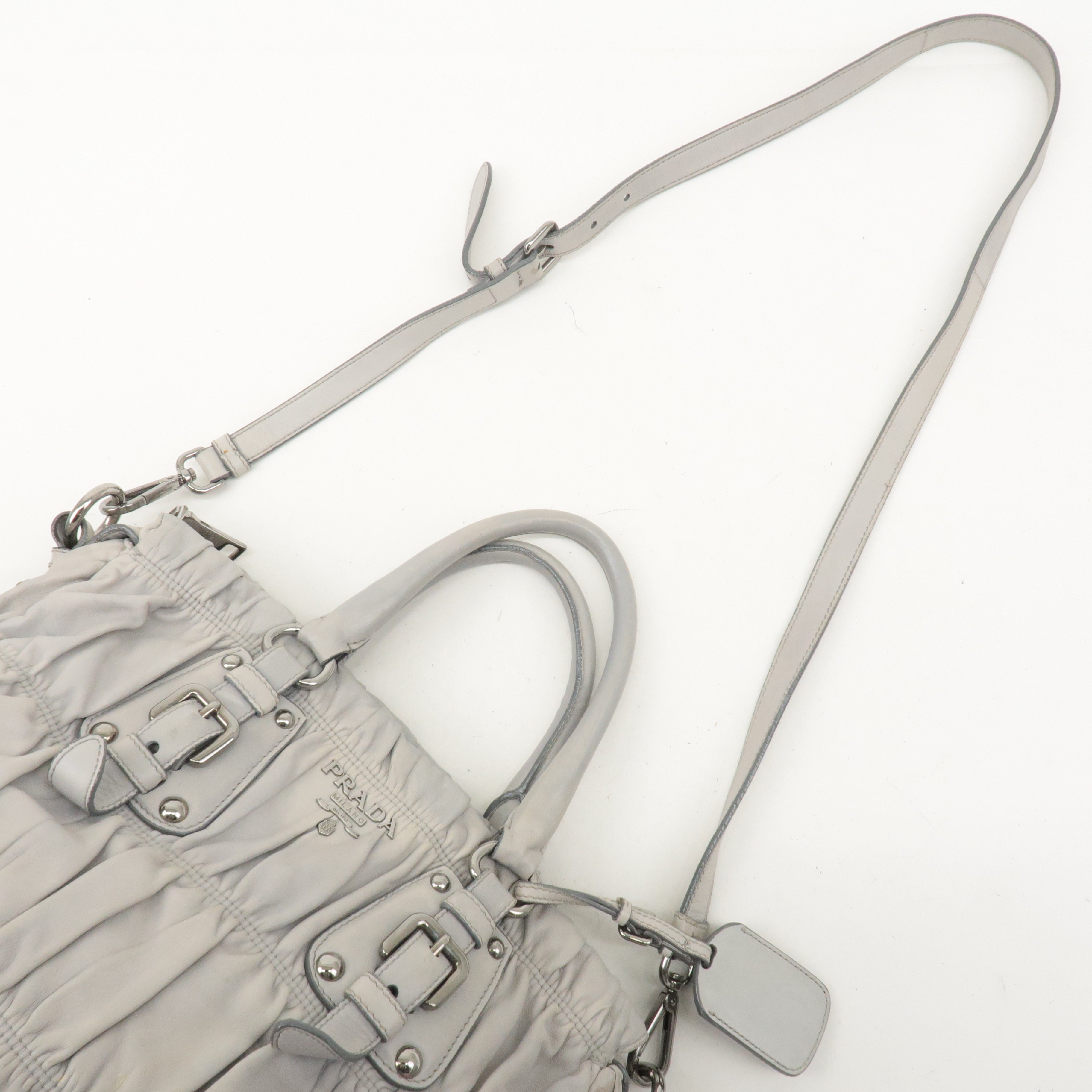 PRADA Leather 2Way Bag Hand Bag Shoulder Bag Light Gray