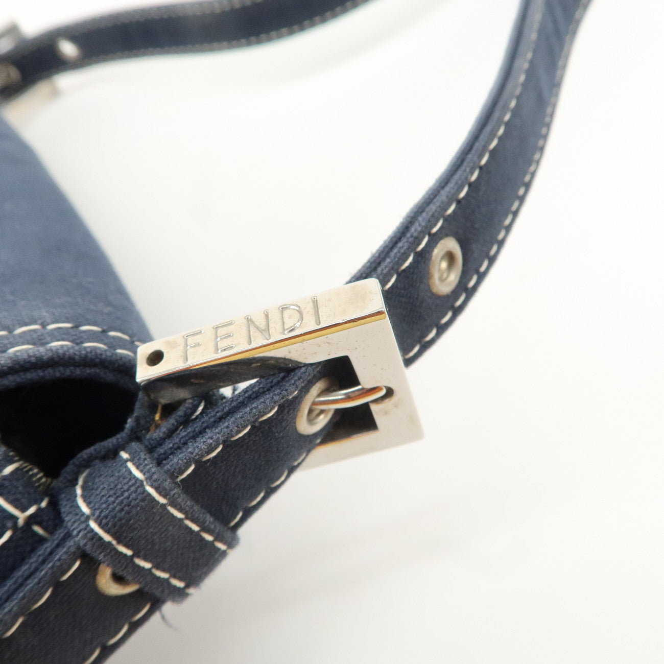 FENDI Logo Canvas Shoulder Bag Hand Bag Navy