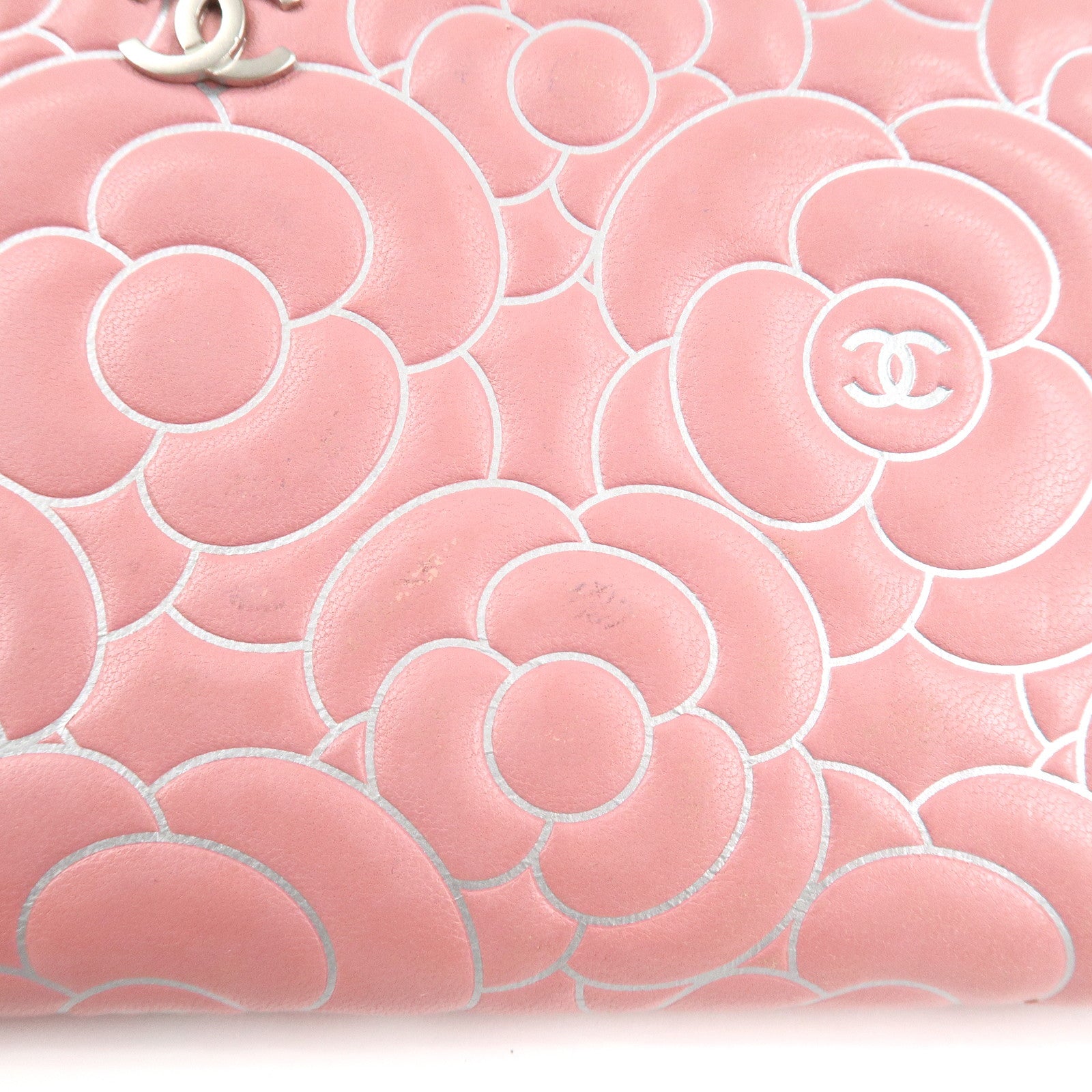 CHANEL Camellia Lamb Skin Long Zippy Wallet Pink A50085