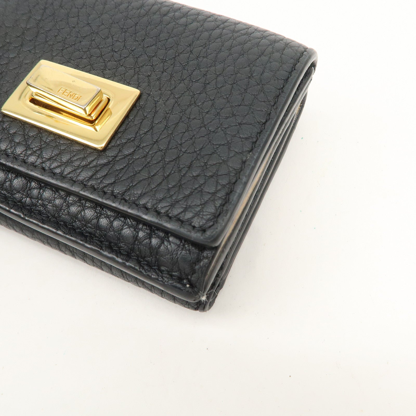 FENDI Leather Peekaboo Micro Wallet Black Gold Hardware 8M0426 Used