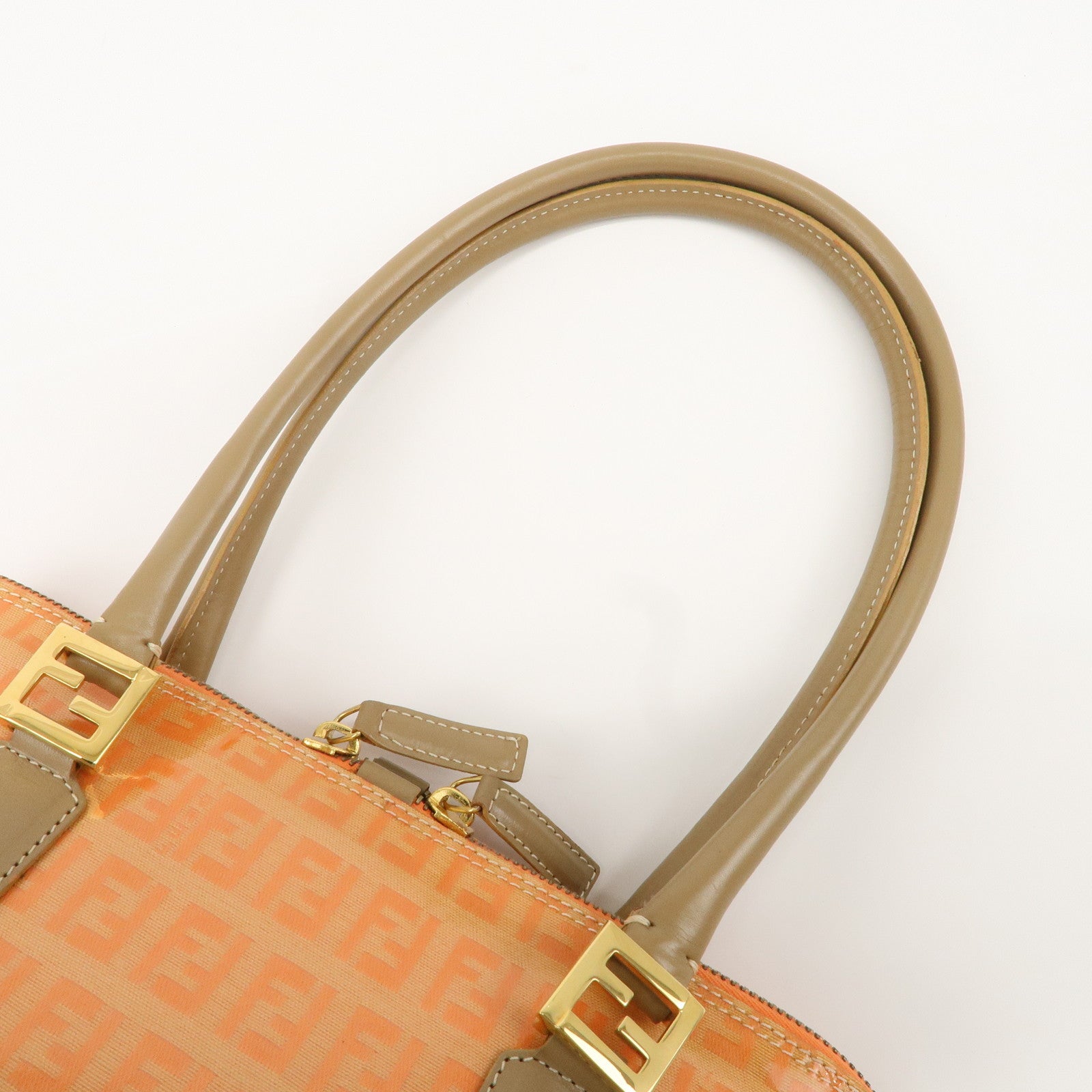 FENDI Zucchino PVC Leather Shoulder Bag Han Bag Beige Orange Used