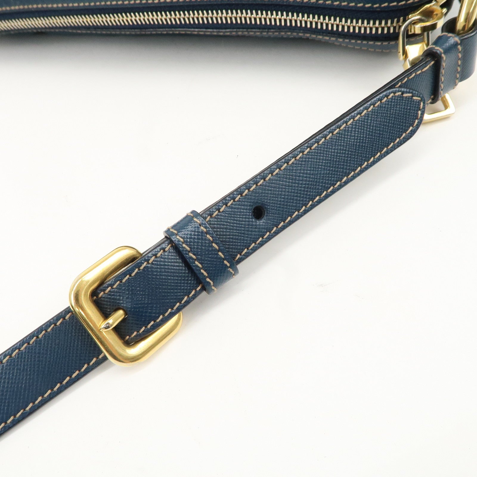 PRADA Nylon Leather Shoulder Bag Hand Bag Navy Gold HDW